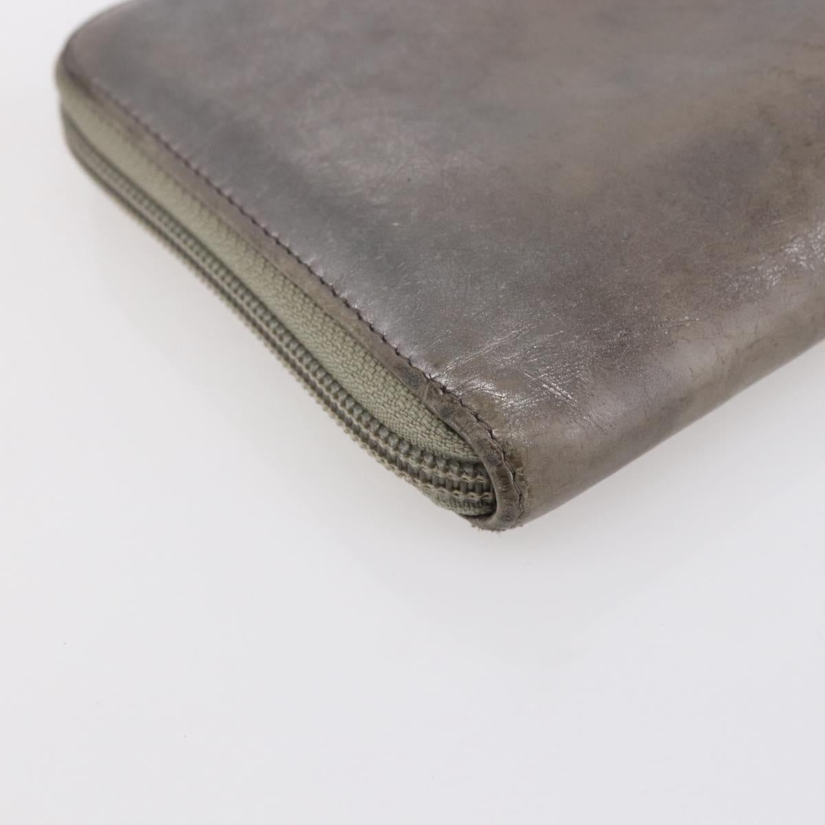 CHANEL Long Wallet Leather Silver CC Auth 153323