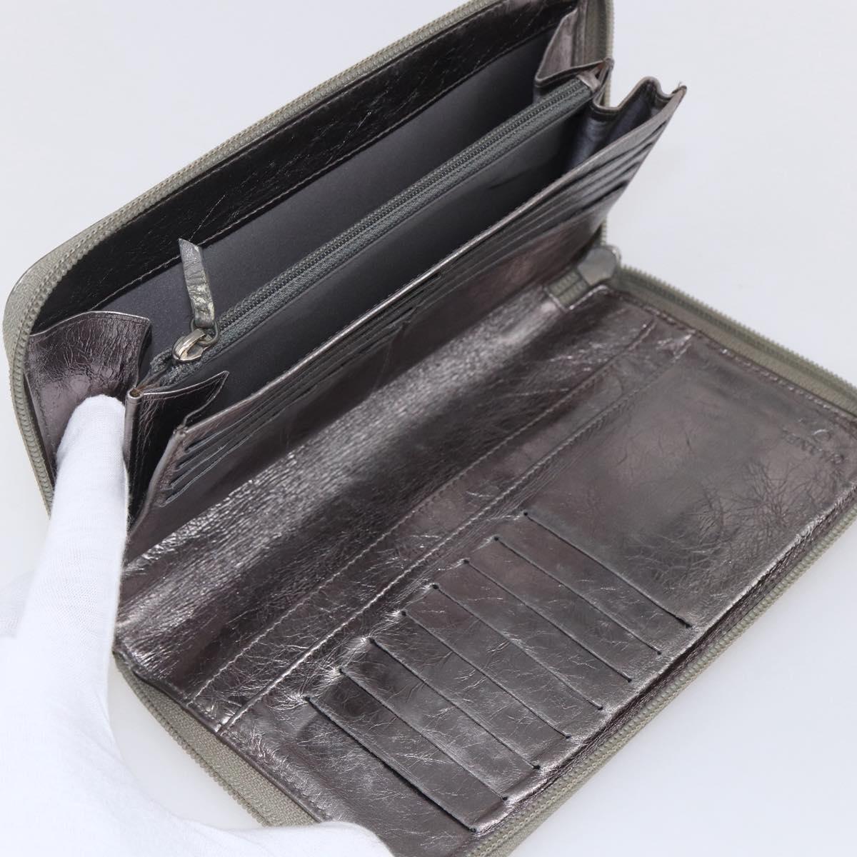 CHANEL Long Wallet Leather Silver CC Auth 153323