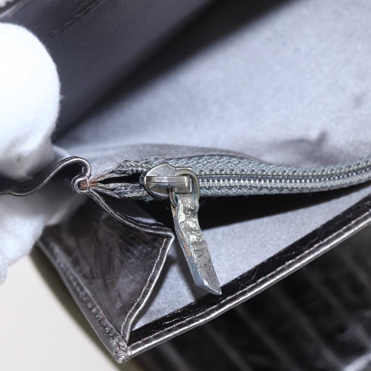 CHANEL Long Wallet Leather Silver CC Auth 153323