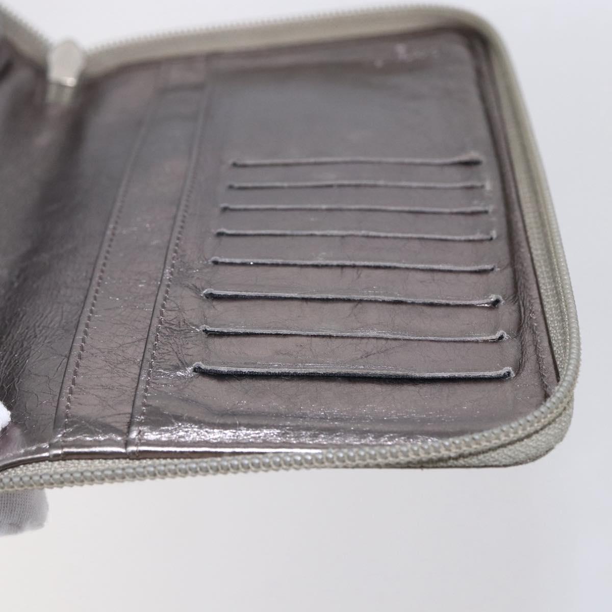 CHANEL Long Wallet Leather Silver CC Auth 153323