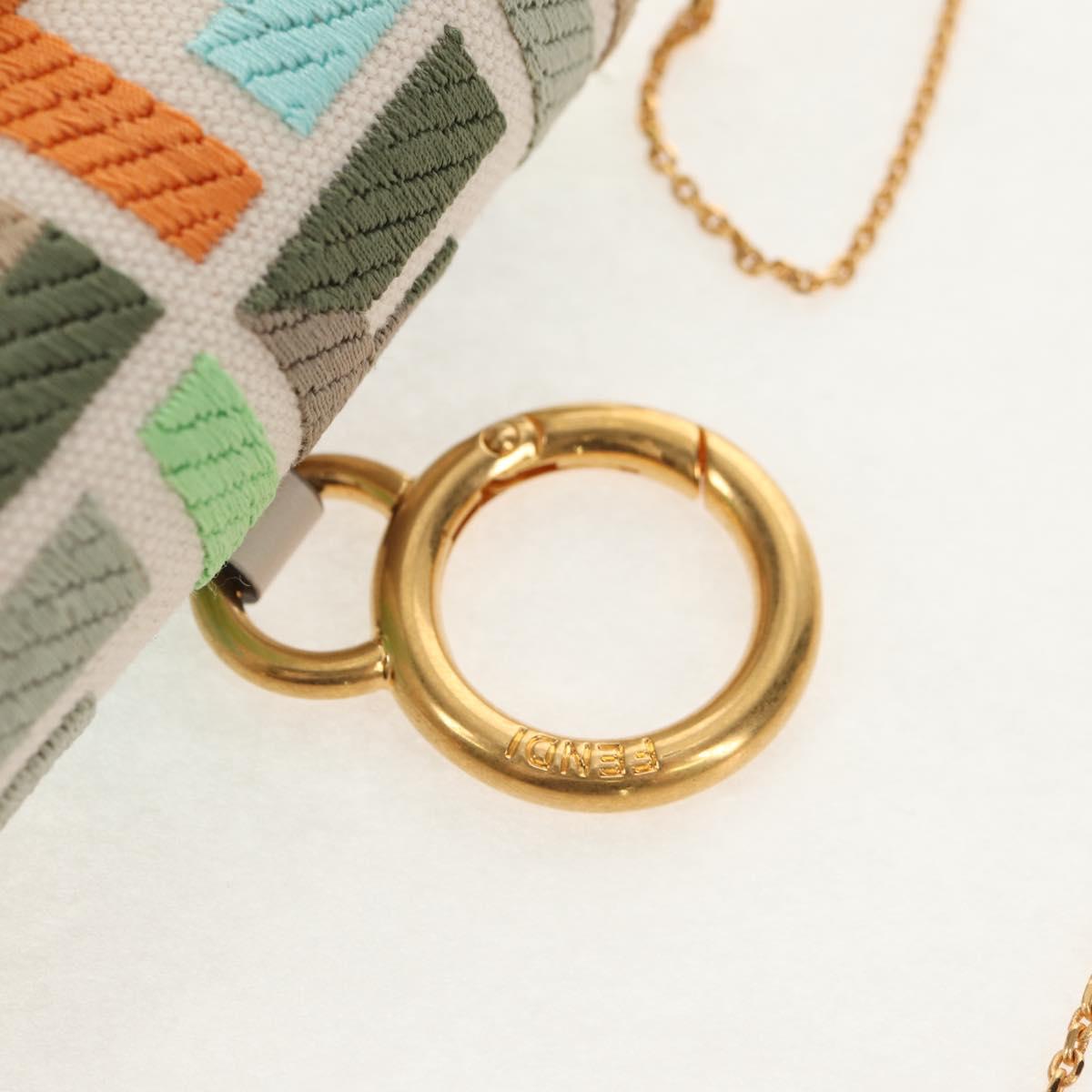 FENDI Zucca Canvas Nano Baguette Pouch Multicolor Auth 153326M