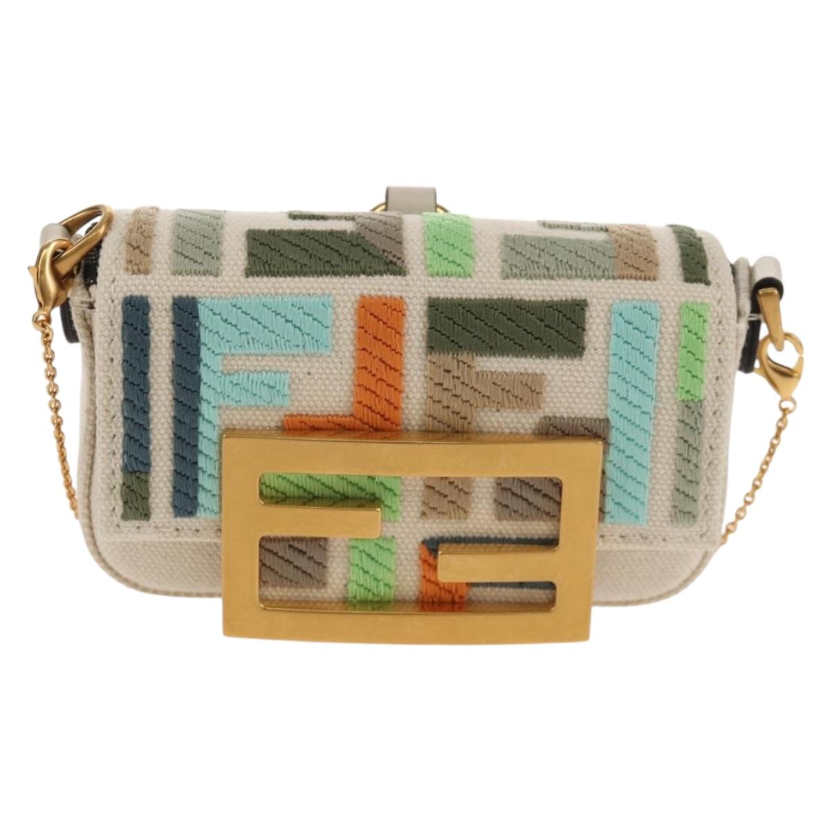 FENDI Zucca Canvas Nano Baguette Pouch Multicolor Auth 153326M