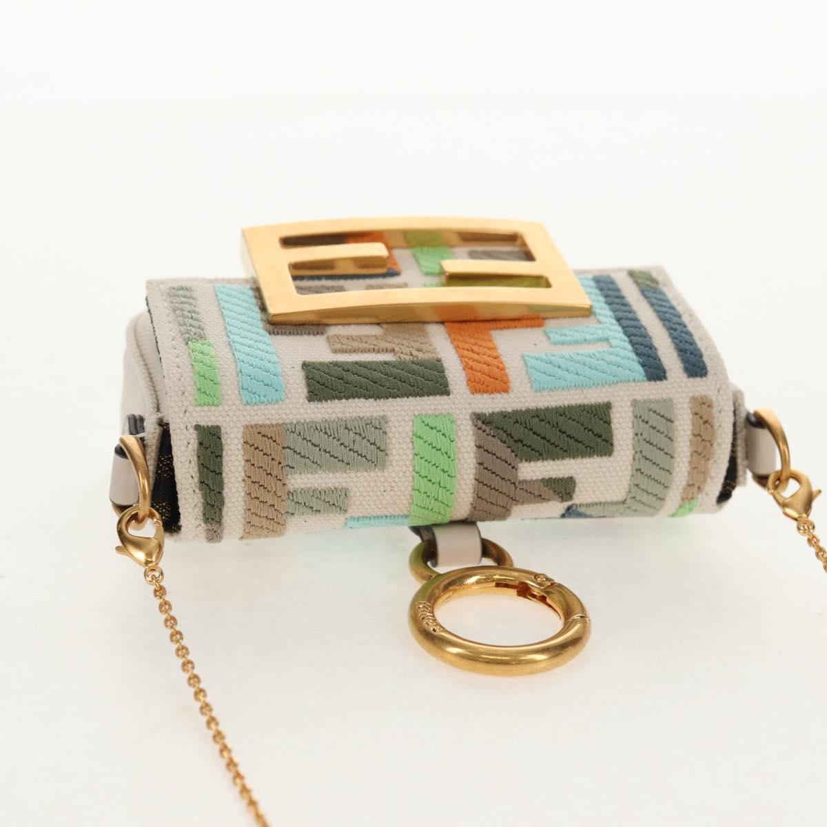 FENDI Zucca Canvas Nano Baguette Pouch Multicolor Auth 153326M