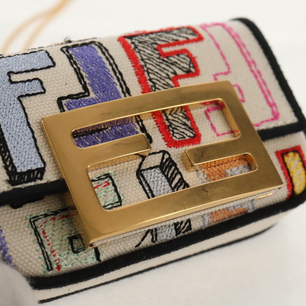 FENDI Zucca Canvas Nano Baguette Pouch Multicolor Auth 153327M