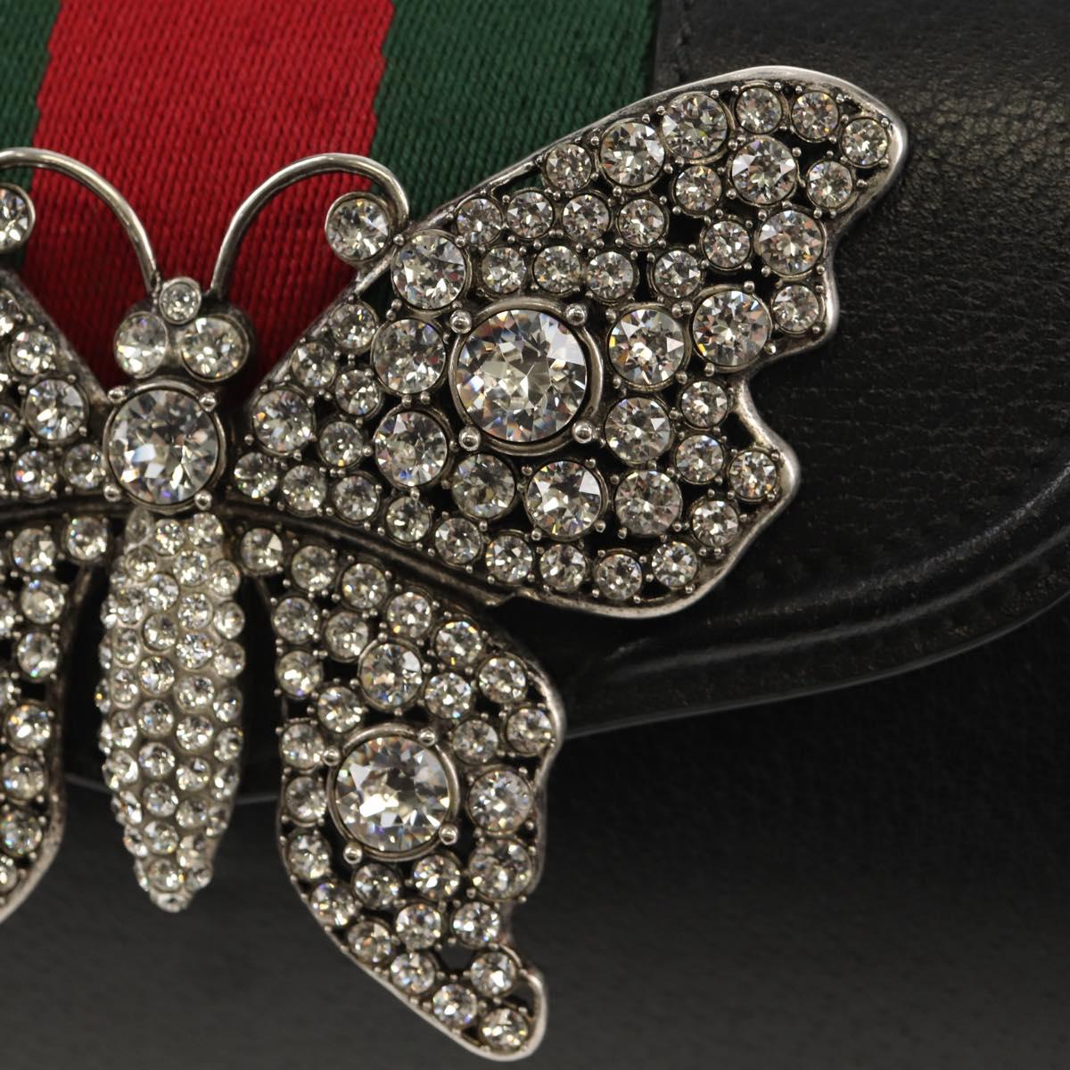 GUCCI Totem Butterfly Web Sherry Line Bag Leather Black 505387 Auth 153330SAM