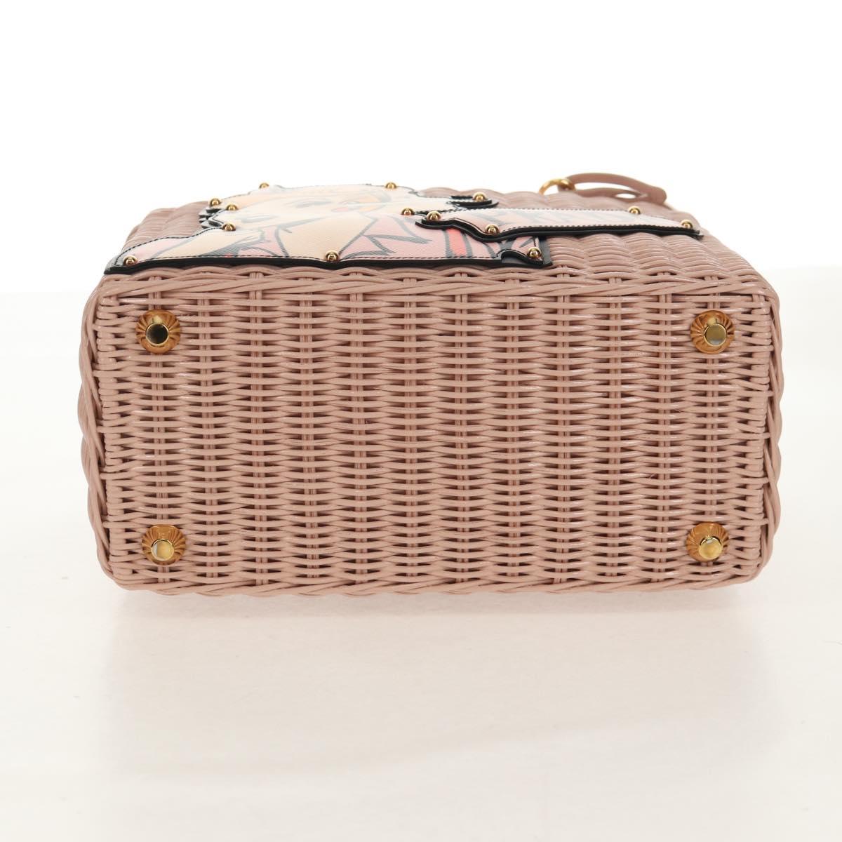 PRADA MIDOLLINO PATCH Wicker Basket Bag Bag Rattan Pink Gold 1BG835 Auth 153331V