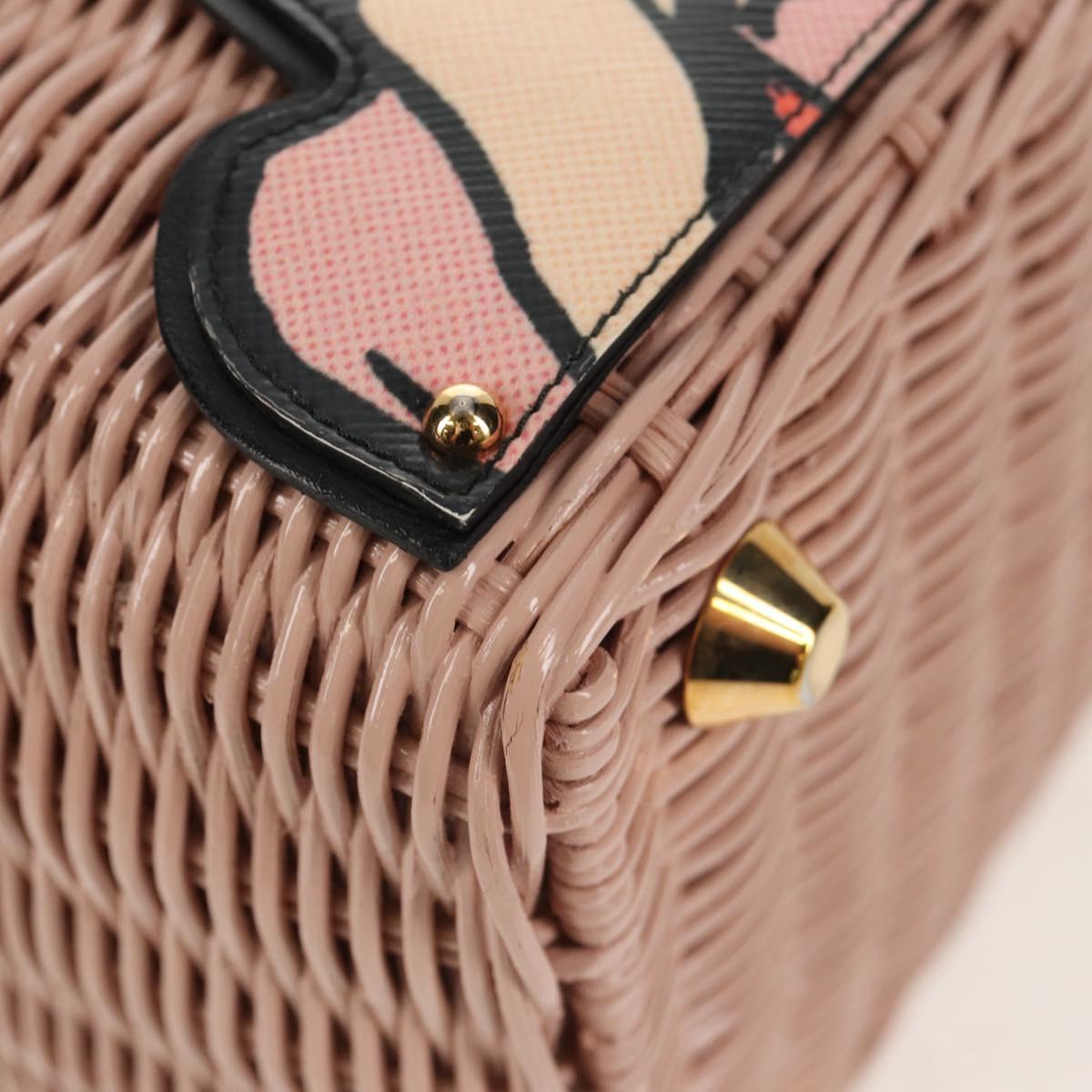 PRADA MIDOLLINO PATCH Wicker Basket Bag Bag Rattan Pink Gold 1BG835 Auth 153331V