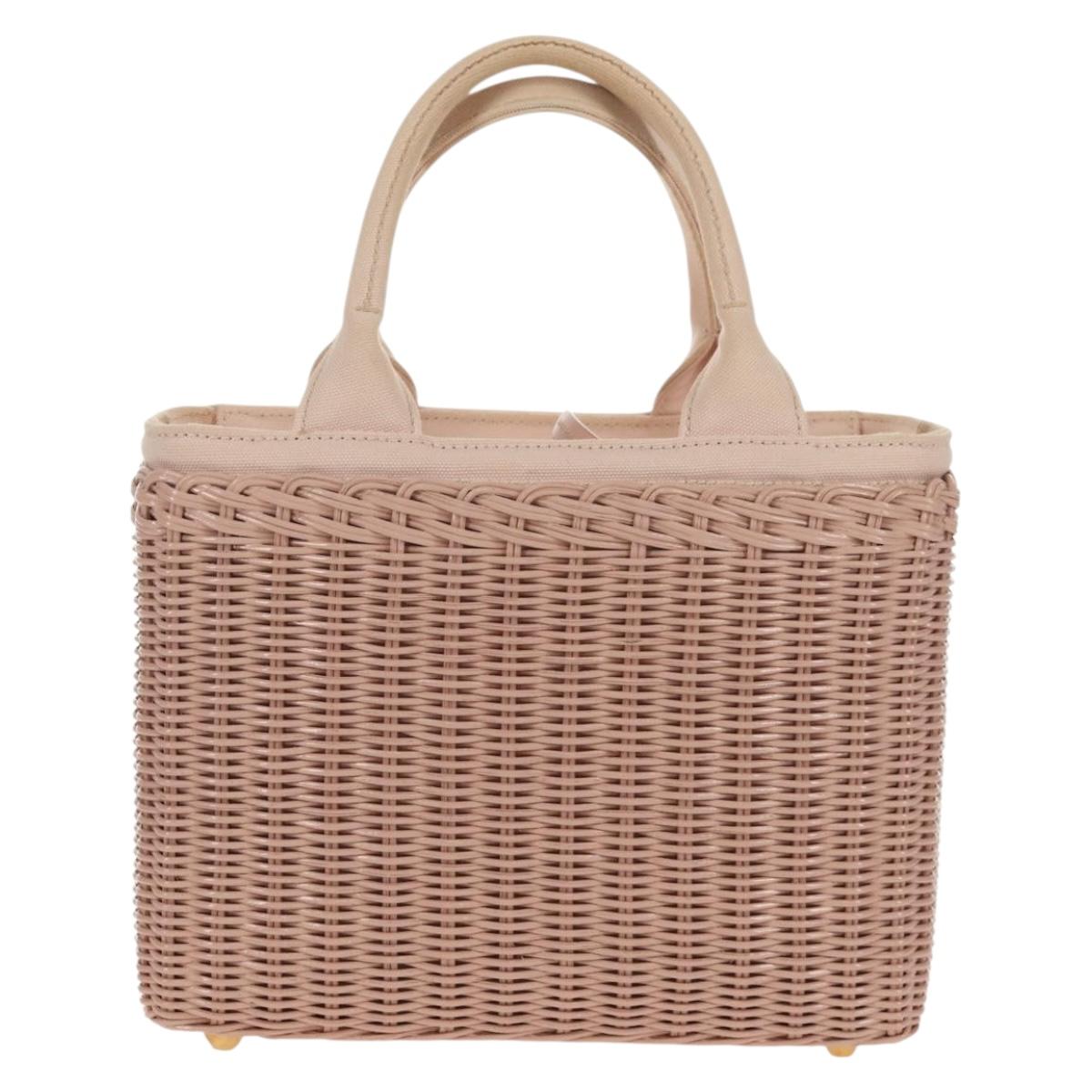 PRADA MIDOLLINO PATCH Wicker Basket Bag Bag Rattan Pink Gold 1BG835 Auth 153331V