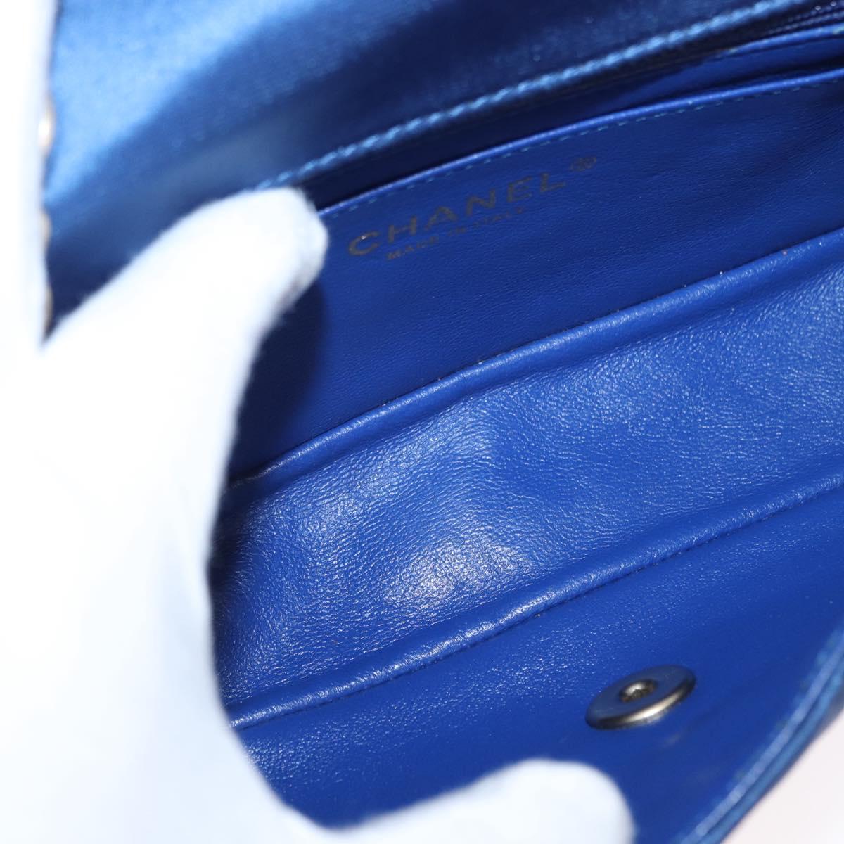 CHANEL Matelasse 20 Chain Shoulder Bag Satin Blue Gold CC Auth 153332SM