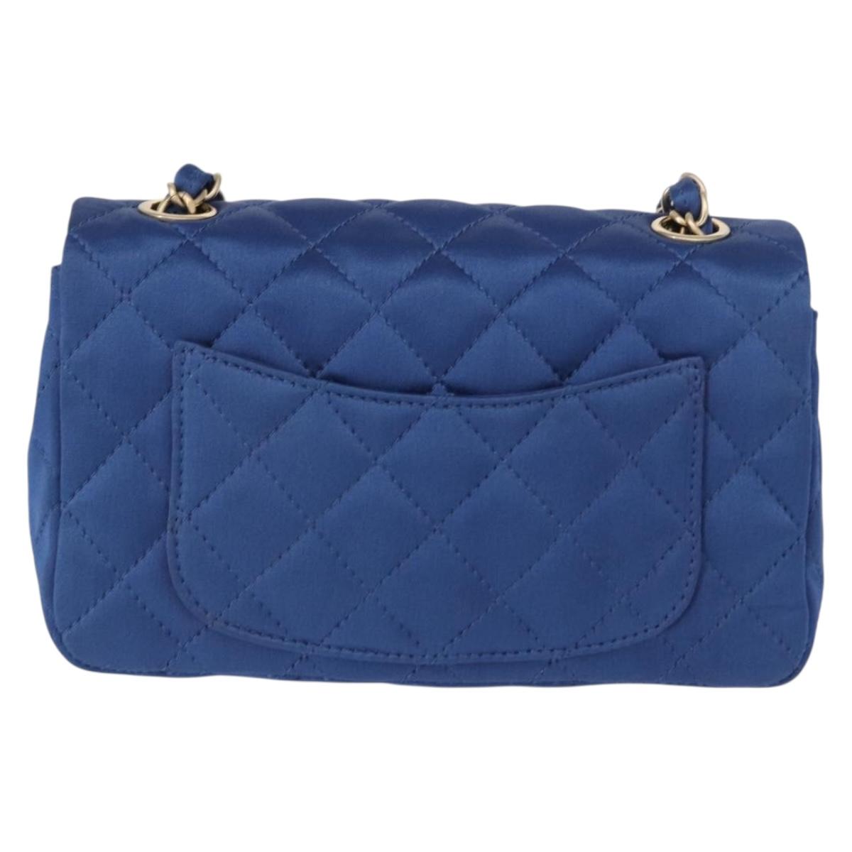 CHANEL Matelasse 20 Chain Shoulder Bag Satin Blue Gold CC Auth 153332SM