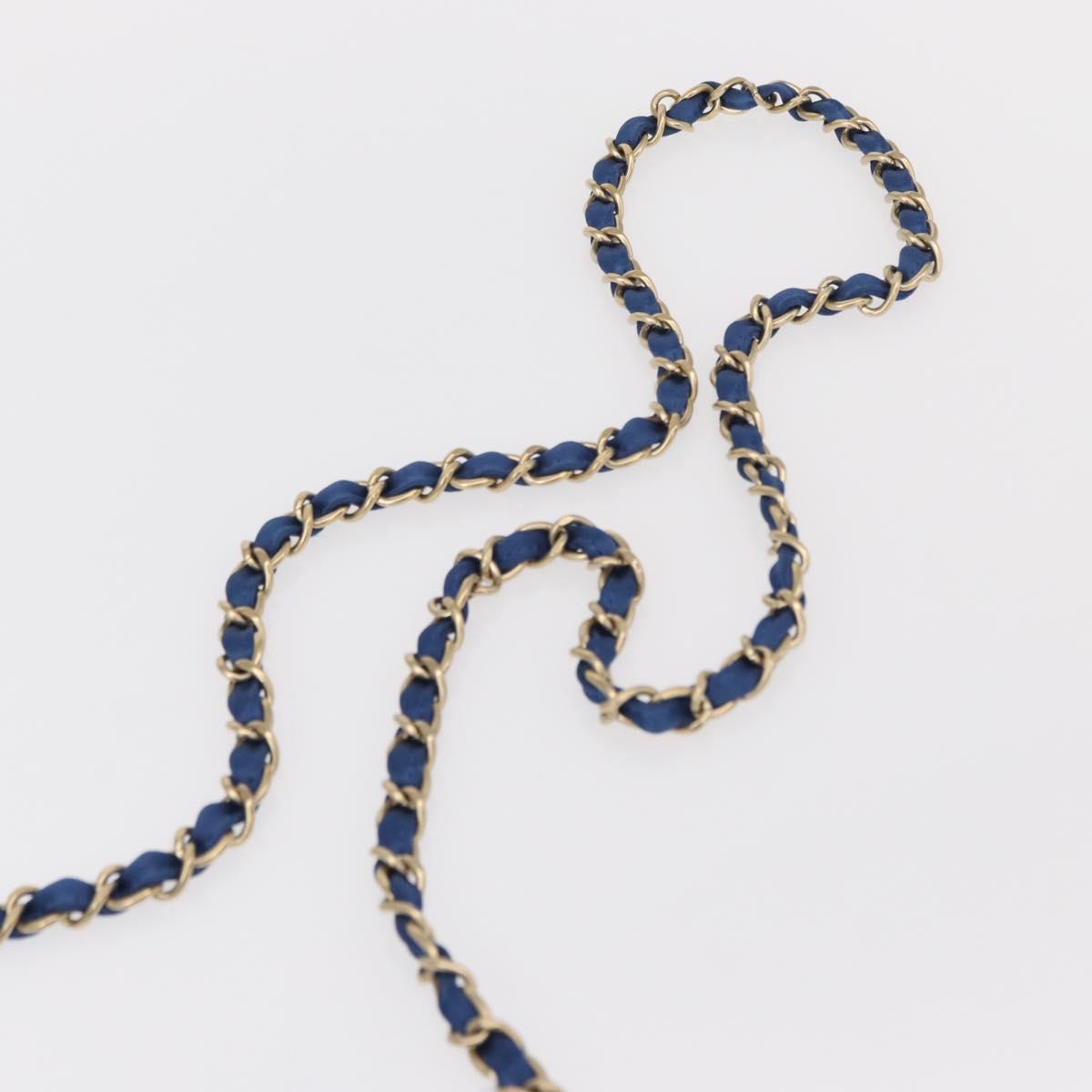 CHANEL Matelasse 20 Chain Shoulder Bag Satin Blue Gold CC Auth 153332SM