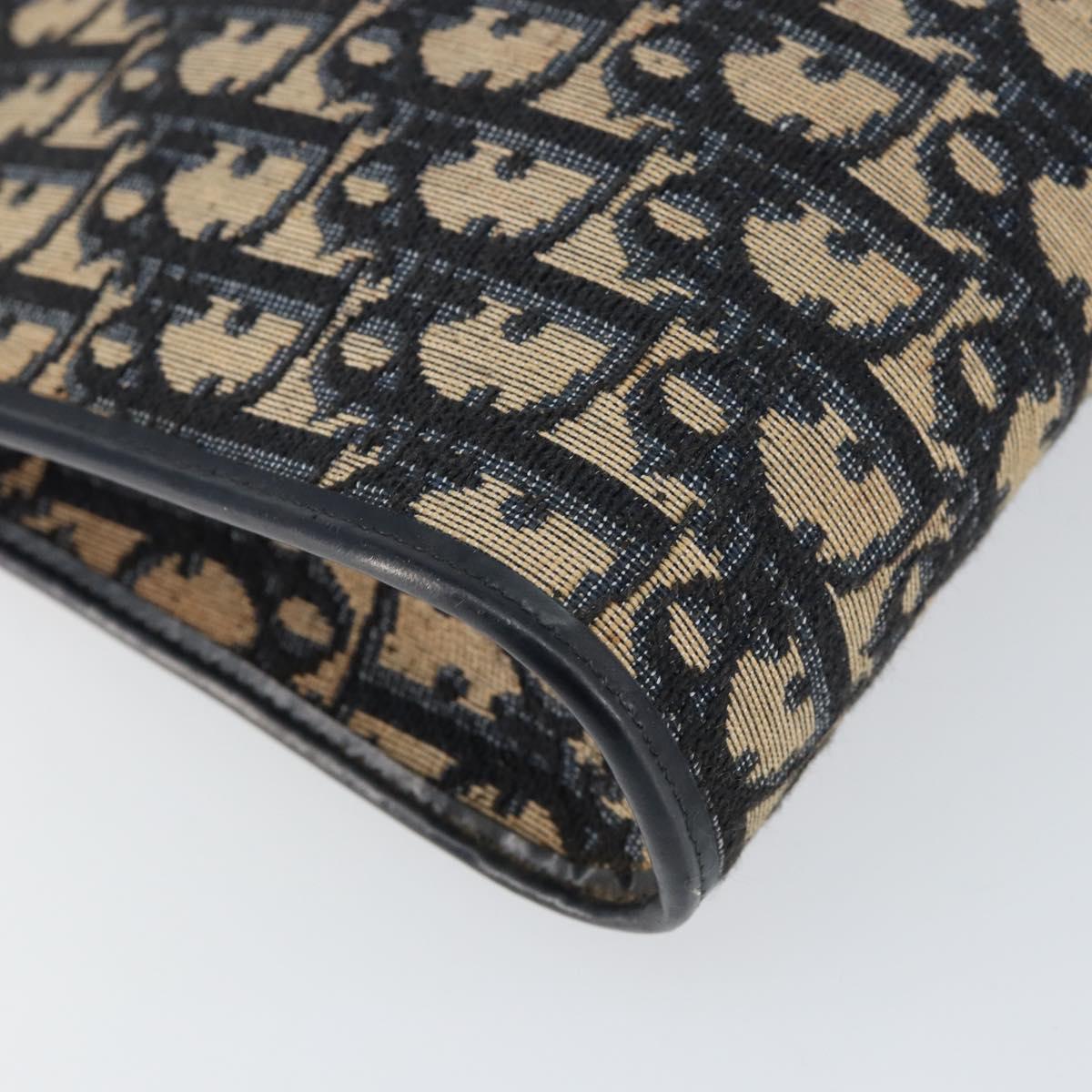 Christian Dior Trotter Canvas Shoulder Bag Navy Gold Auth 153348