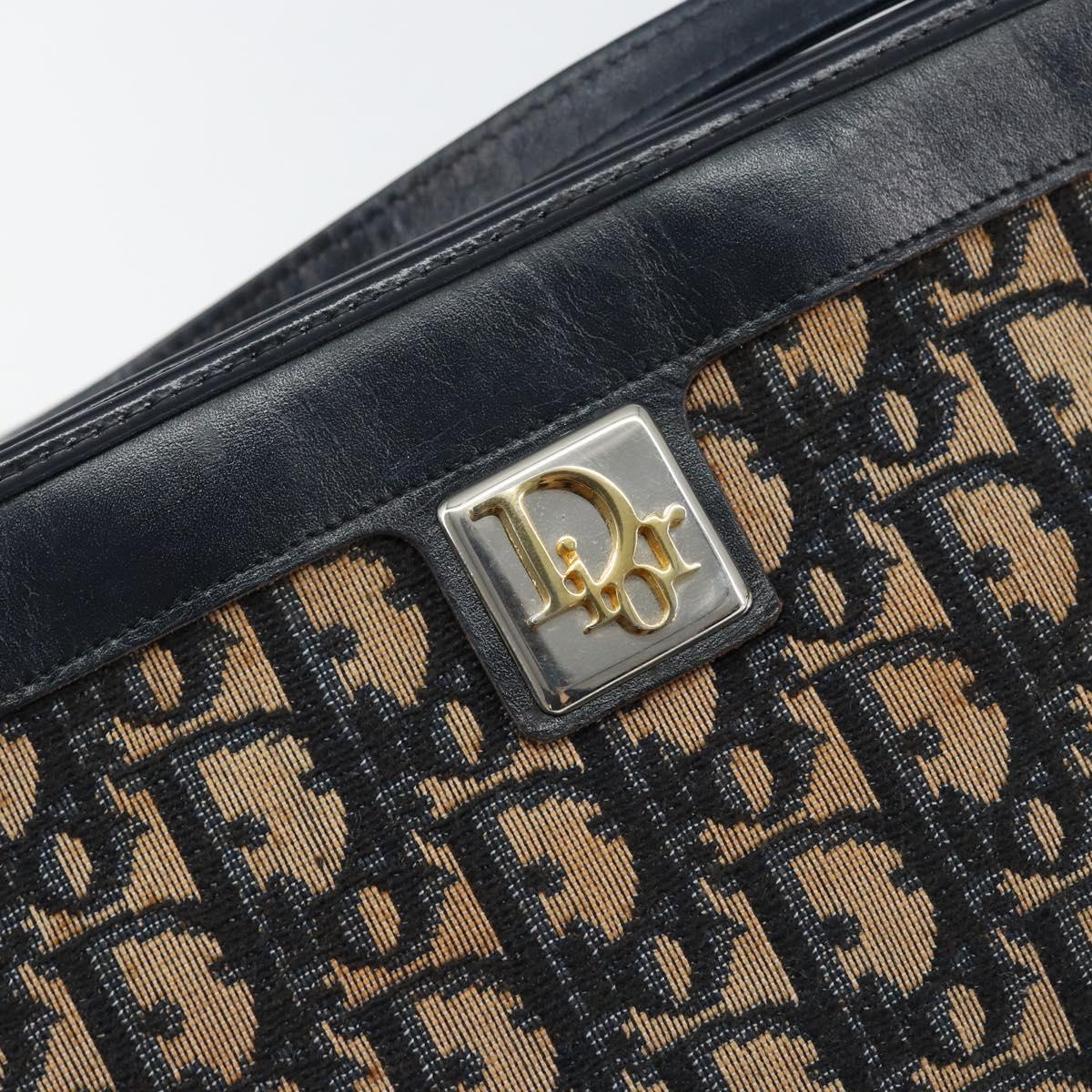 Christian Dior Trotter Canvas Shoulder Bag Navy Gold Auth 153348