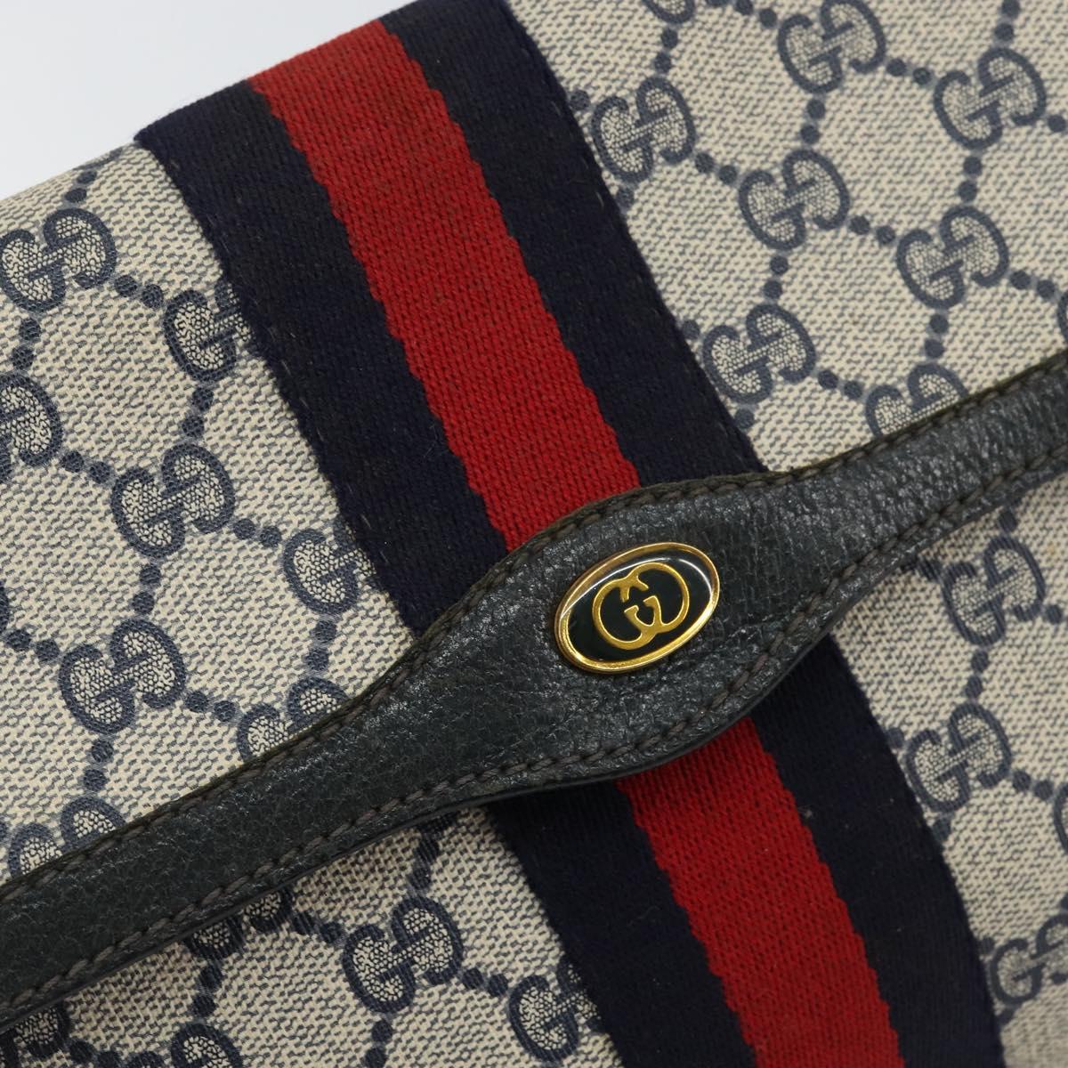 GUCCI GG Supreme Sherry Line Clutch Bag PVC Navy Red 84 01 007 Auth 153350