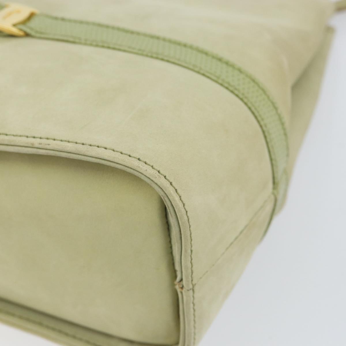 Salvatore Ferragamo Vala Shoulder Bag Suede Gold Light green Auth 153351