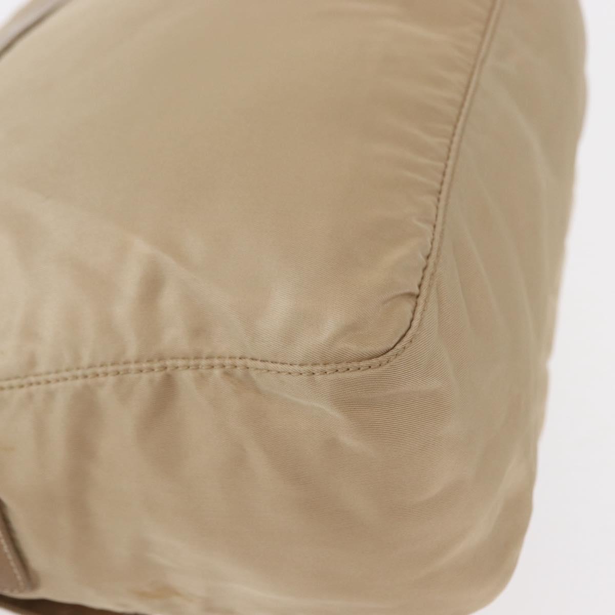PRADA Shoulder Bag Nylon Beige Silver Auth 153352