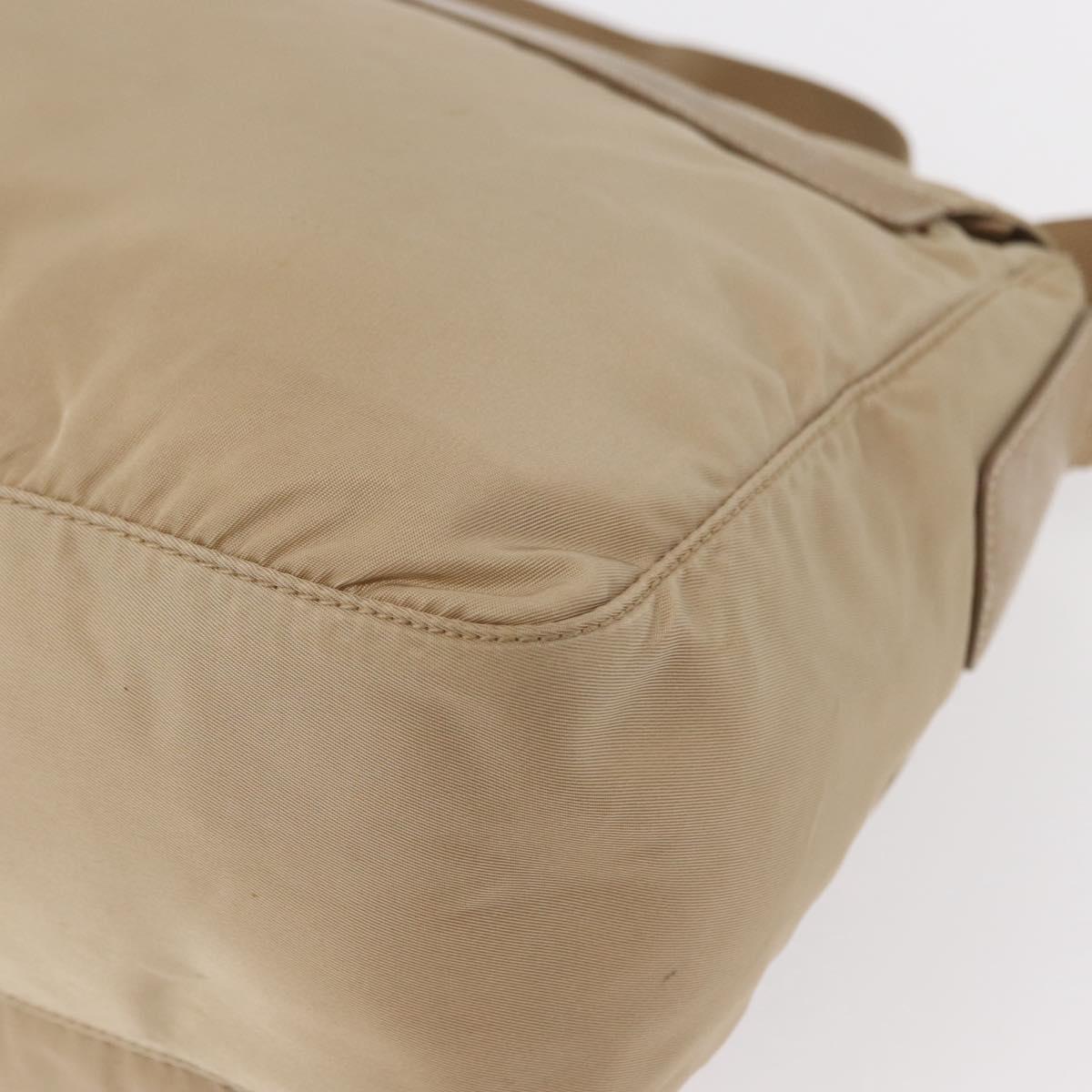 PRADA Shoulder Bag Nylon Beige Silver Auth 153352