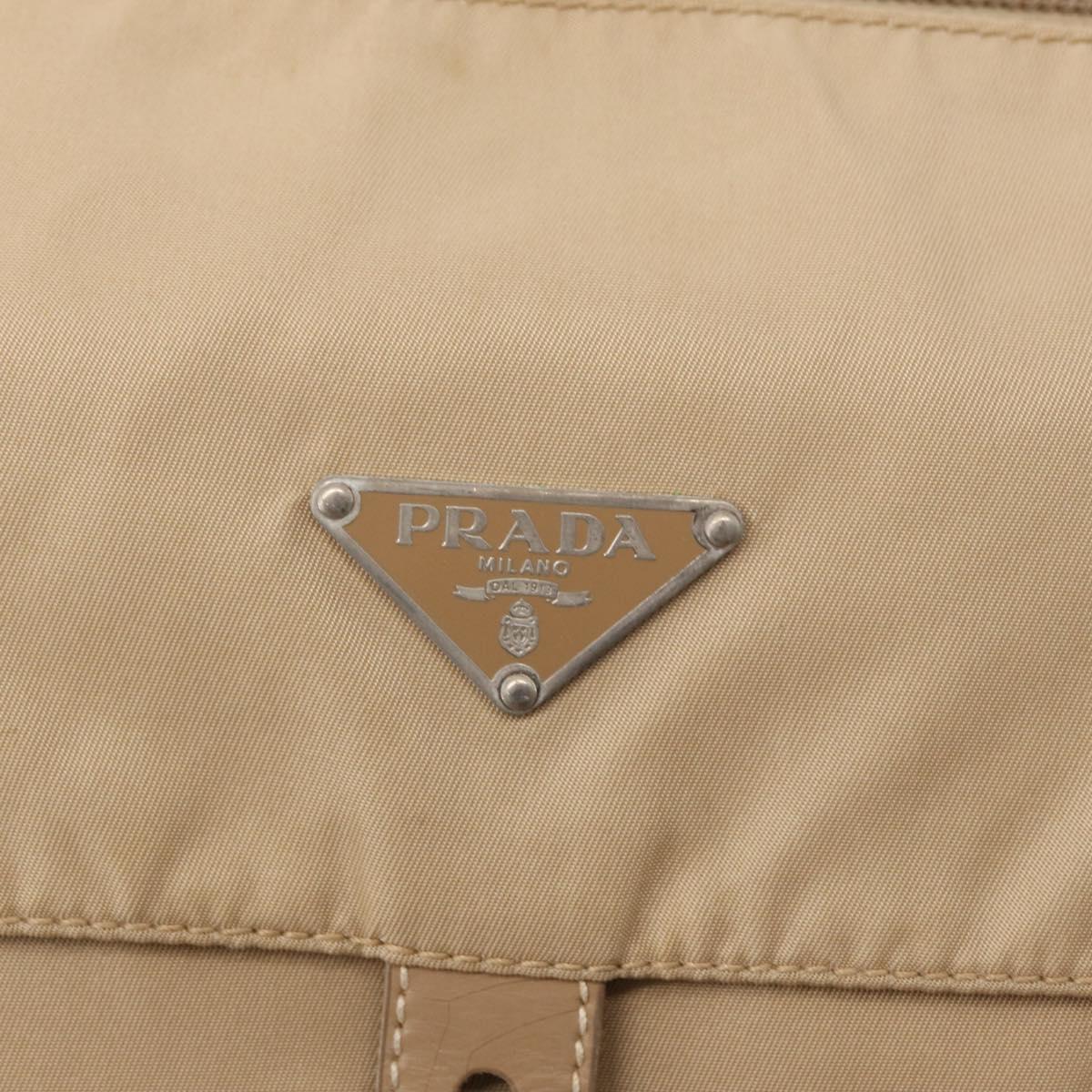 PRADA Shoulder Bag Nylon Beige Silver Auth 153352