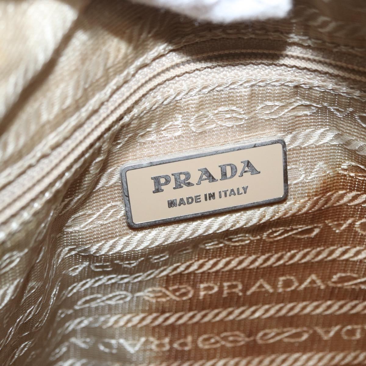 PRADA Shoulder Bag Nylon Beige Silver Auth 153352