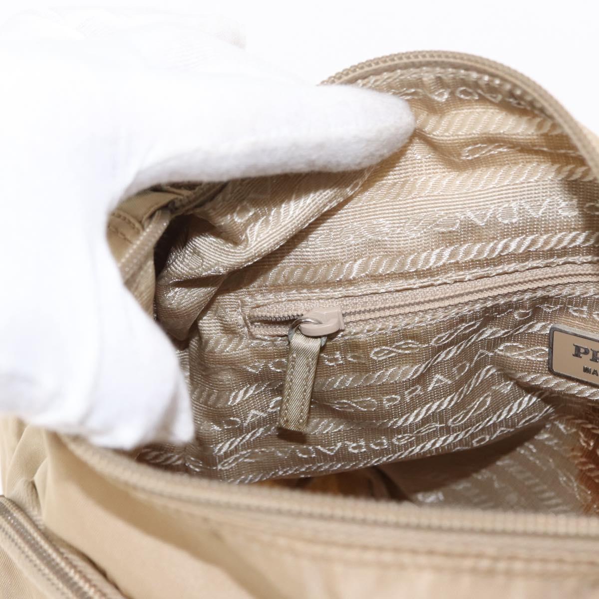 PRADA Shoulder Bag Nylon Beige Silver Auth 153352