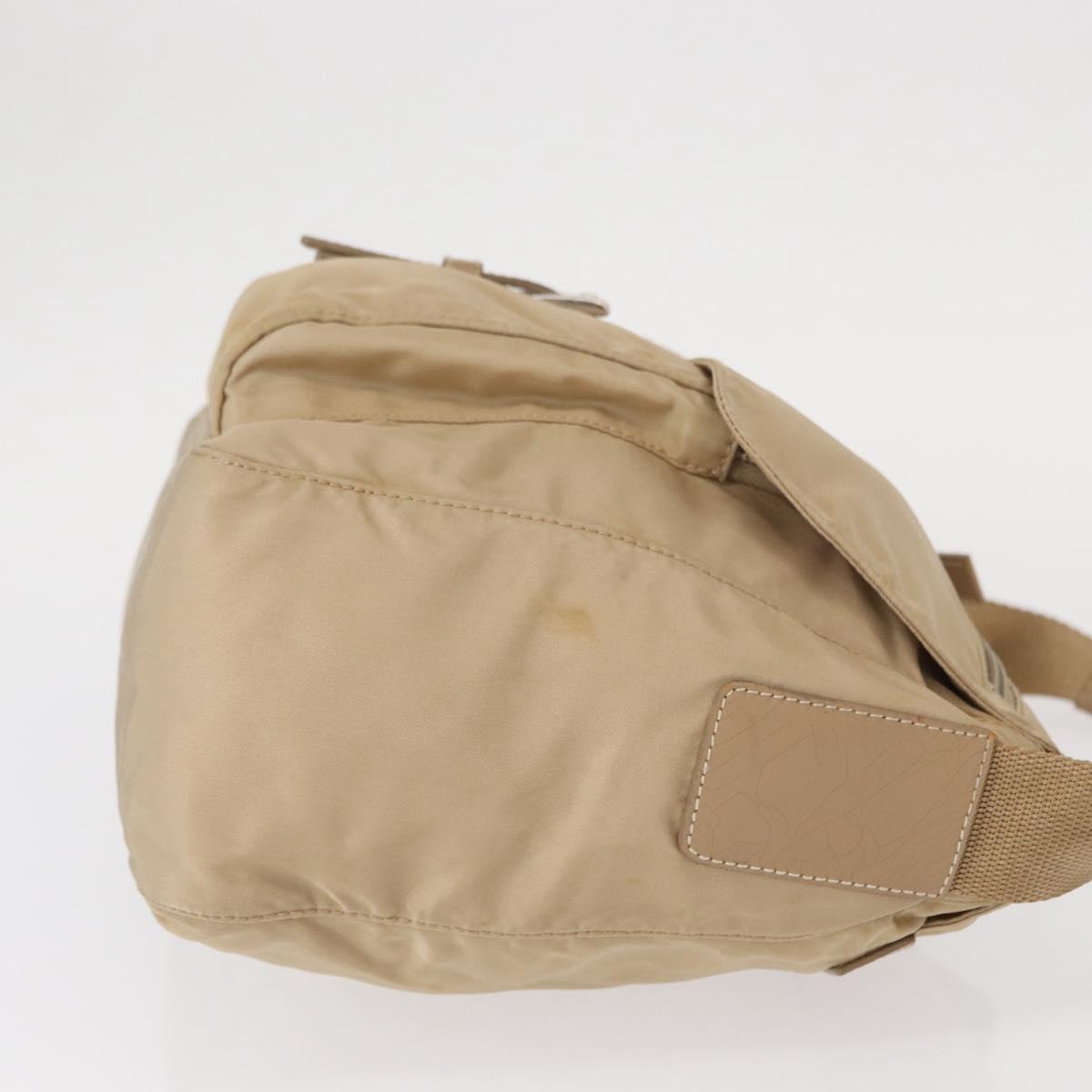 PRADA Shoulder Bag Nylon Beige Silver Auth 153352