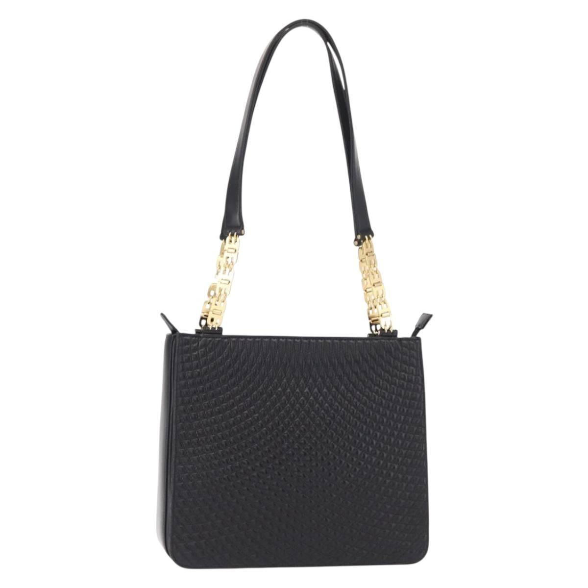 BALLY Quilted Shoulder Bag Leather Black Gold Auth 153353
