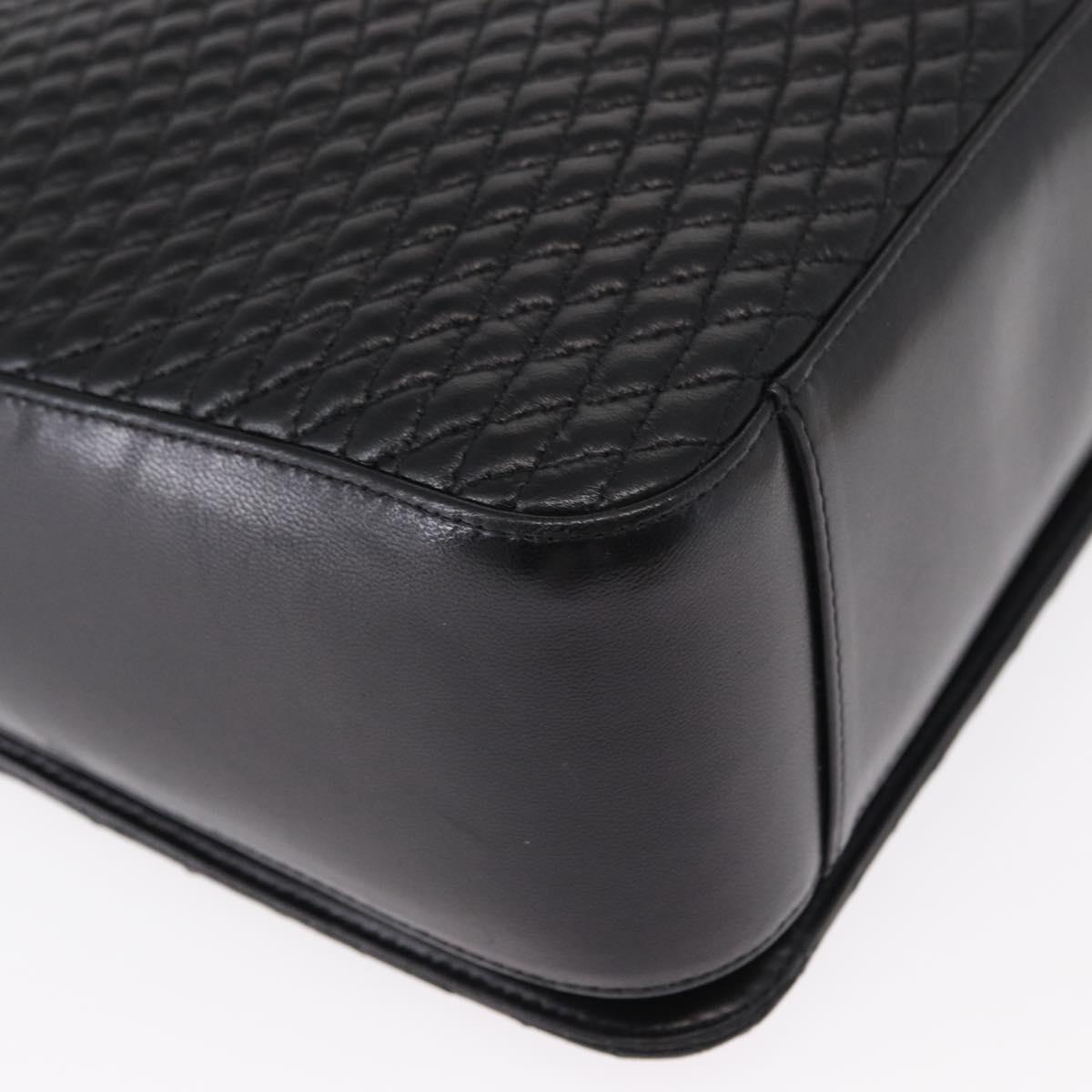 BALLY Quilted Shoulder Bag Leather Black Gold Auth 153353