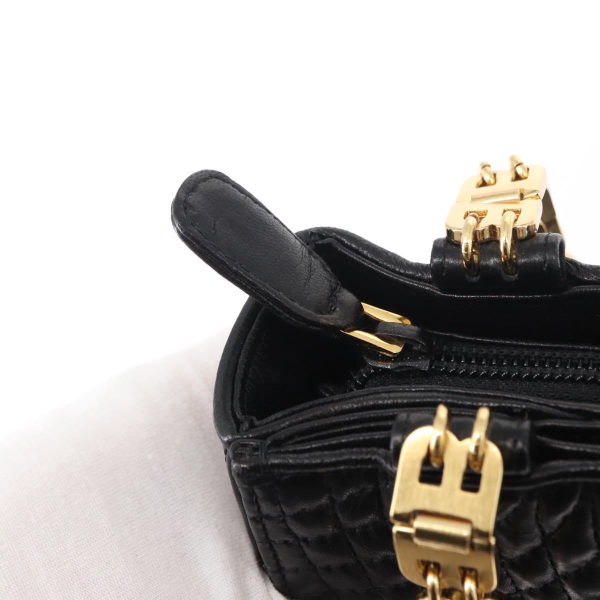 BALLY Quilted Shoulder Bag Leather Black Gold Auth 153353