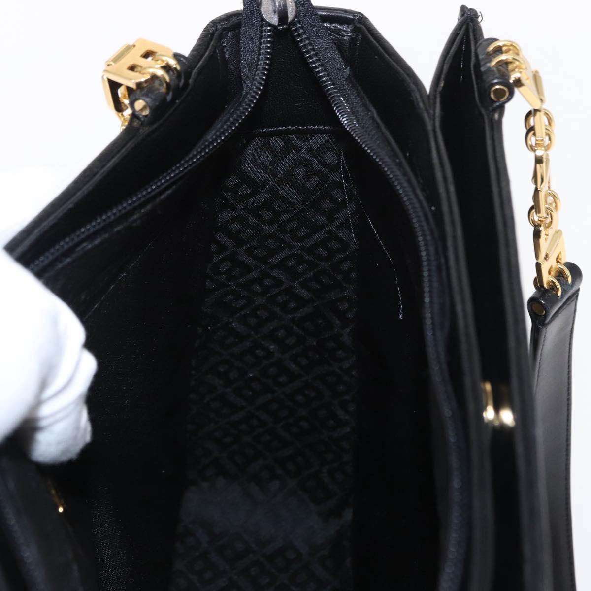 BALLY Quilted Shoulder Bag Leather Black Gold Auth 153353