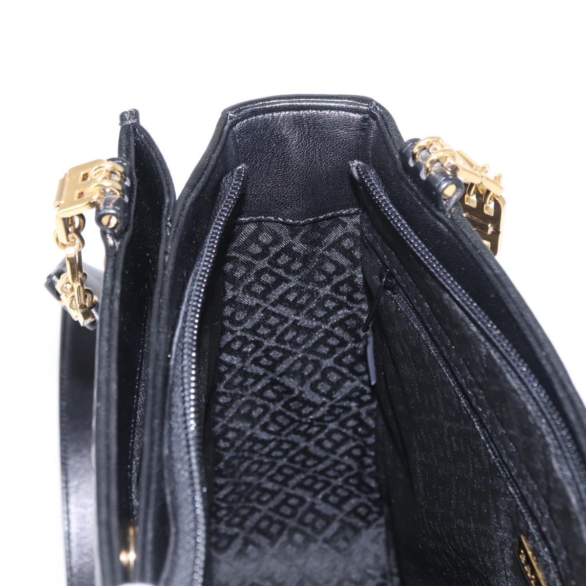 BALLY Quilted Shoulder Bag Leather Black Gold Auth 153353