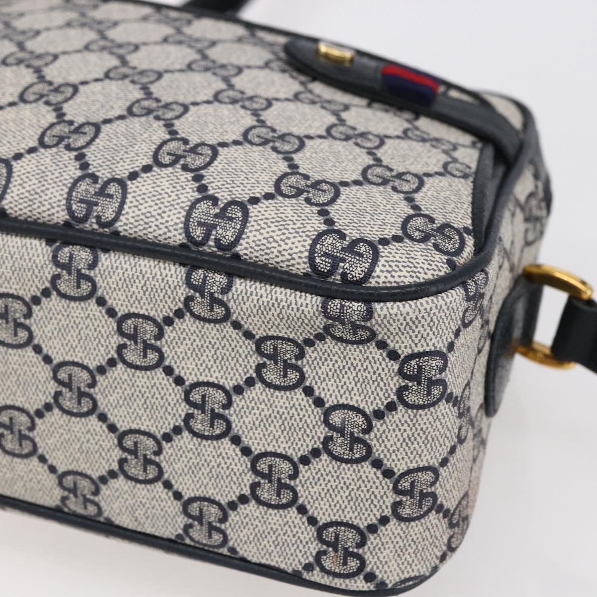 GUCCI GG Supreme Sherry Line Shoulder Bag PVC Navy Gold 904 02 049 Auth 153358