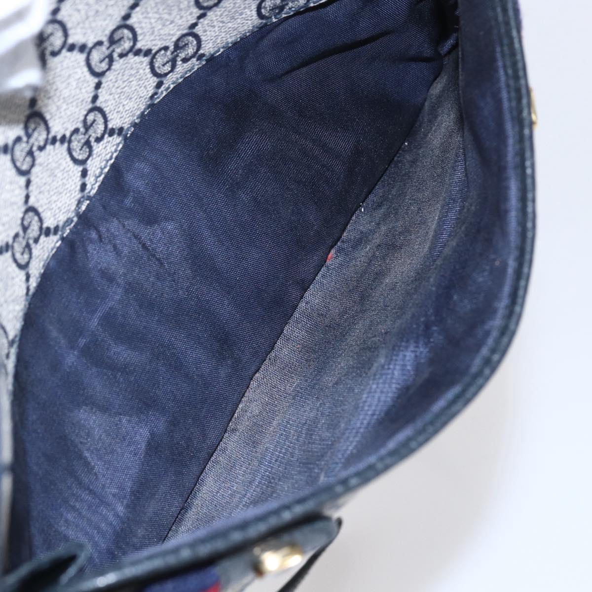 GUCCI GG Supreme Sherry Line Shoulder Bag PVC Navy Gold 904 02 049 Auth 153358