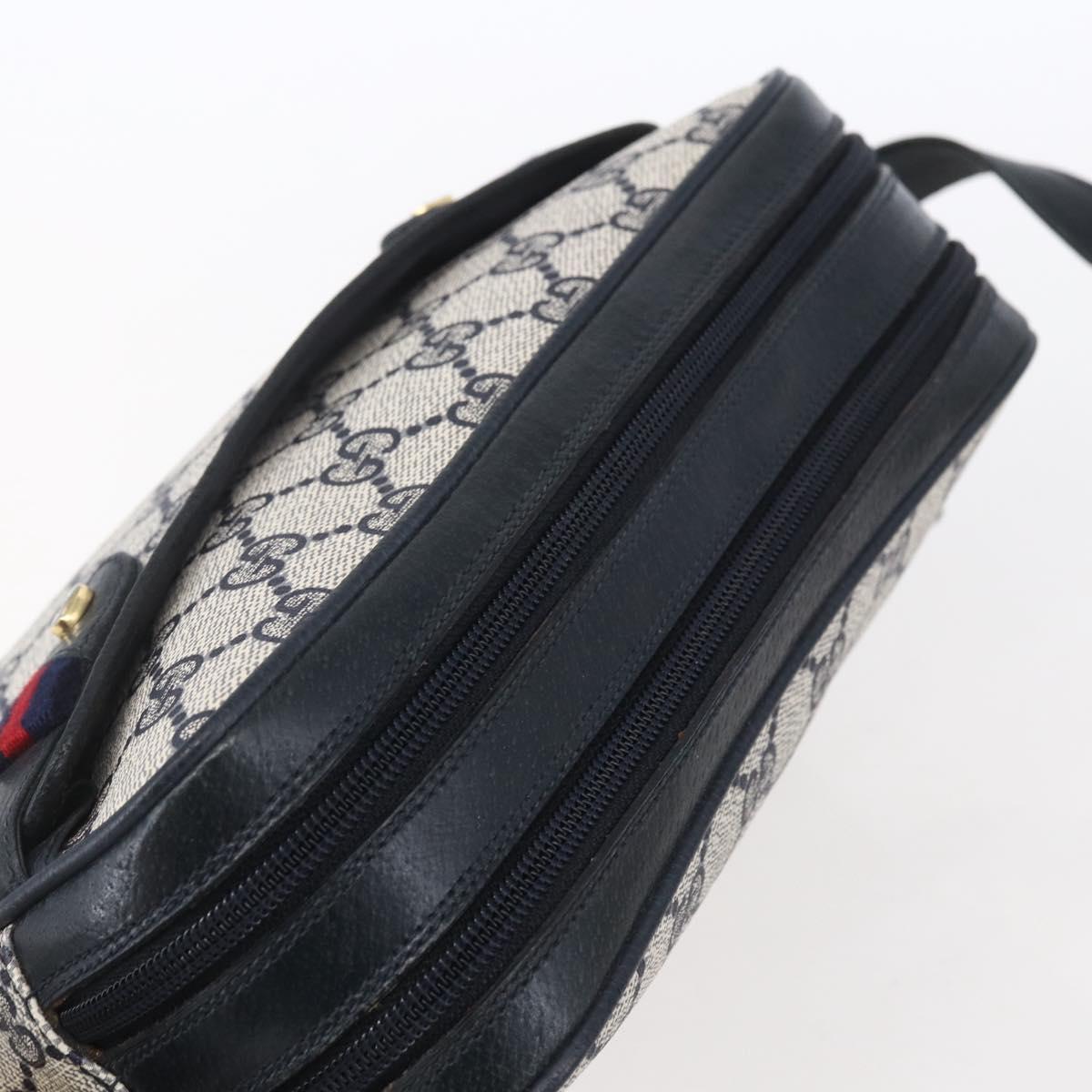 GUCCI GG Supreme Sherry Line Shoulder Bag PVC Navy Gold 904 02 049 Auth 153358