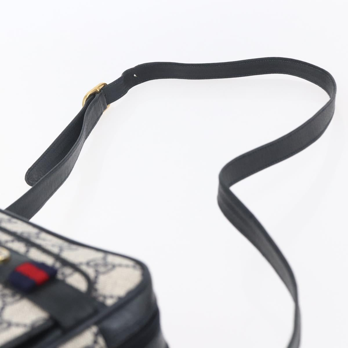 GUCCI GG Supreme Sherry Line Shoulder Bag PVC Navy Gold 904 02 049 Auth 153358