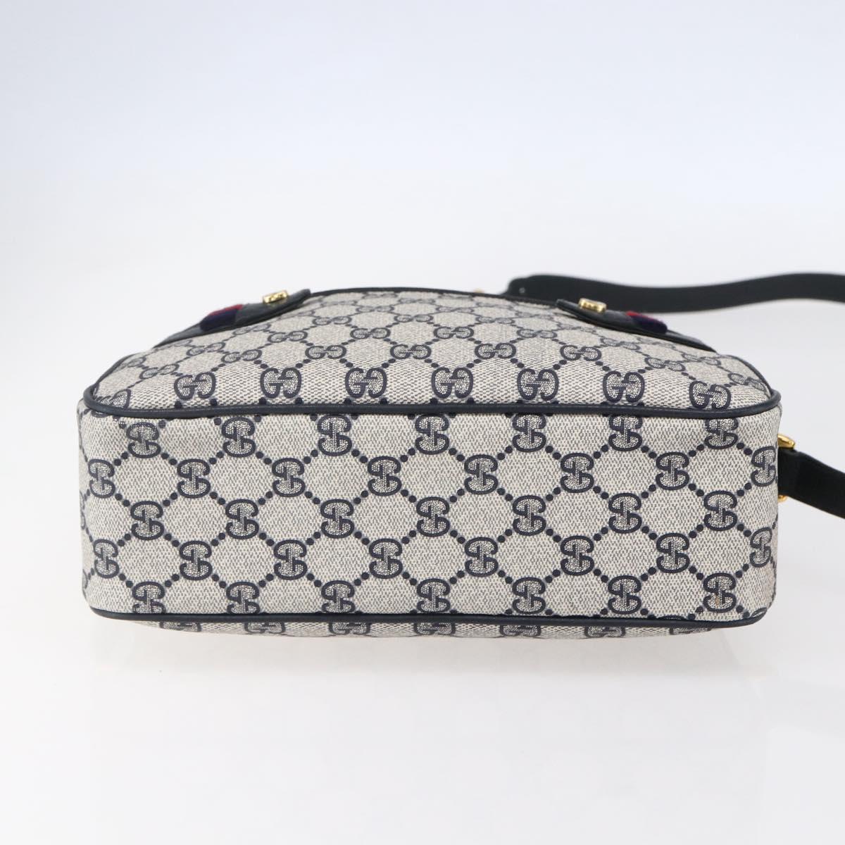 GUCCI GG Supreme Sherry Line Shoulder Bag PVC Navy Gold 904 02 049 Auth 153358