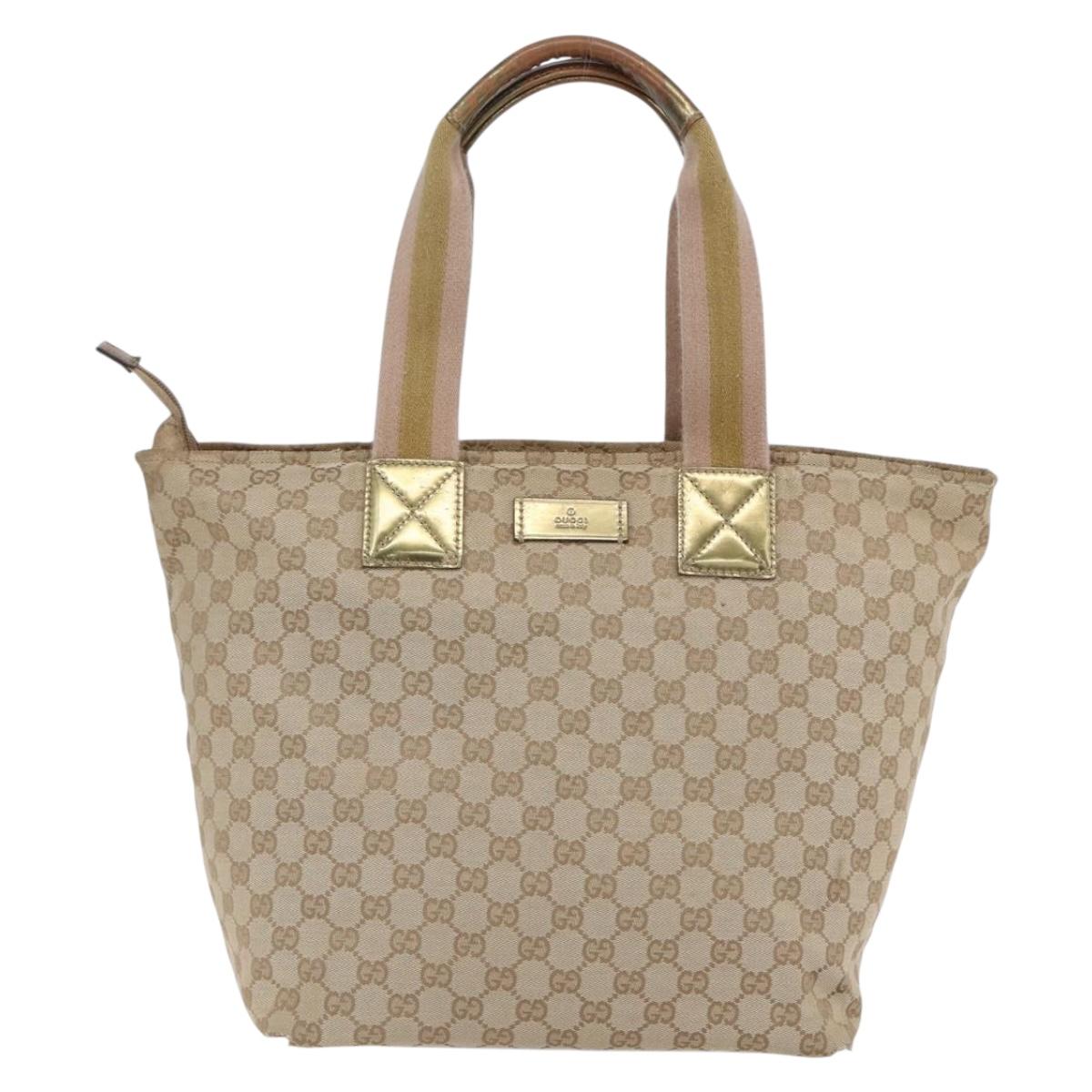 GUCCI GG Canvas Sherry Line Tote Bag Beige Pink 131231 Auth 153359
