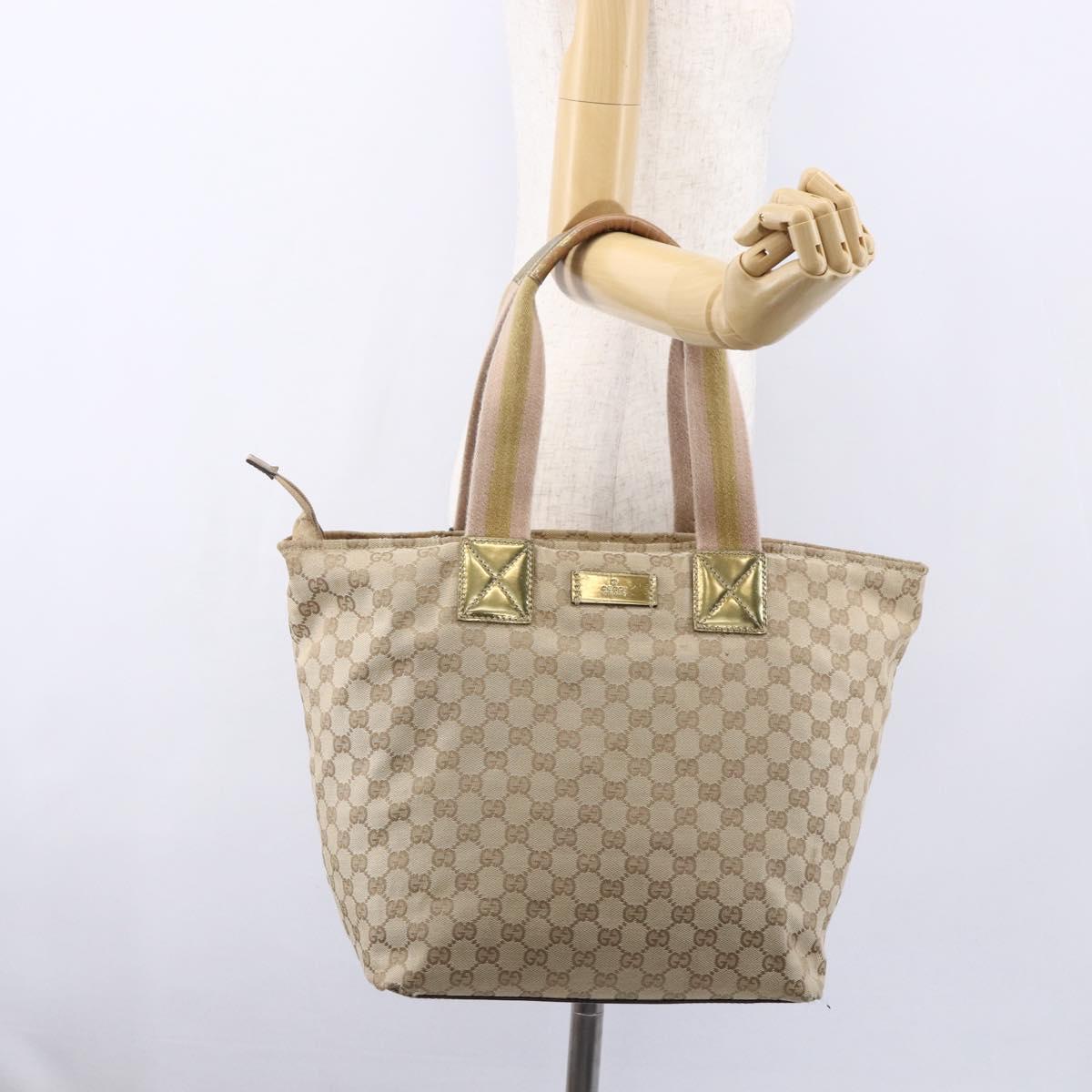 GUCCI GG Canvas Sherry Line Tote Bag Beige Pink 131231 Auth 153359