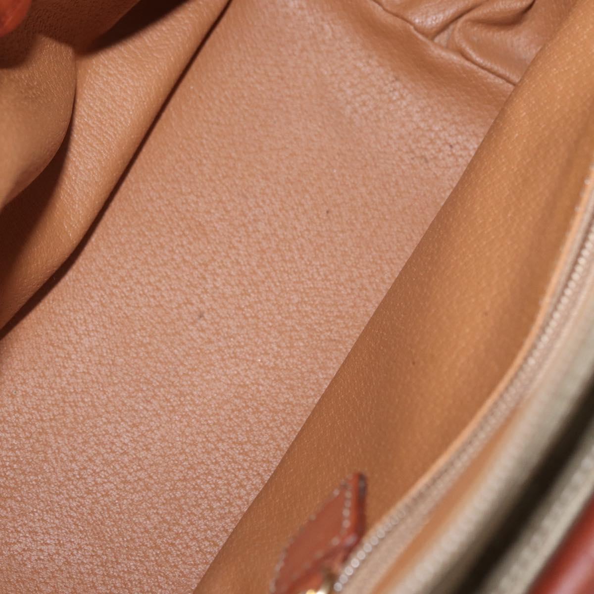 CELINE Macadam Canvas Circle Hand Bag PVC Beige Gold Auth 153361