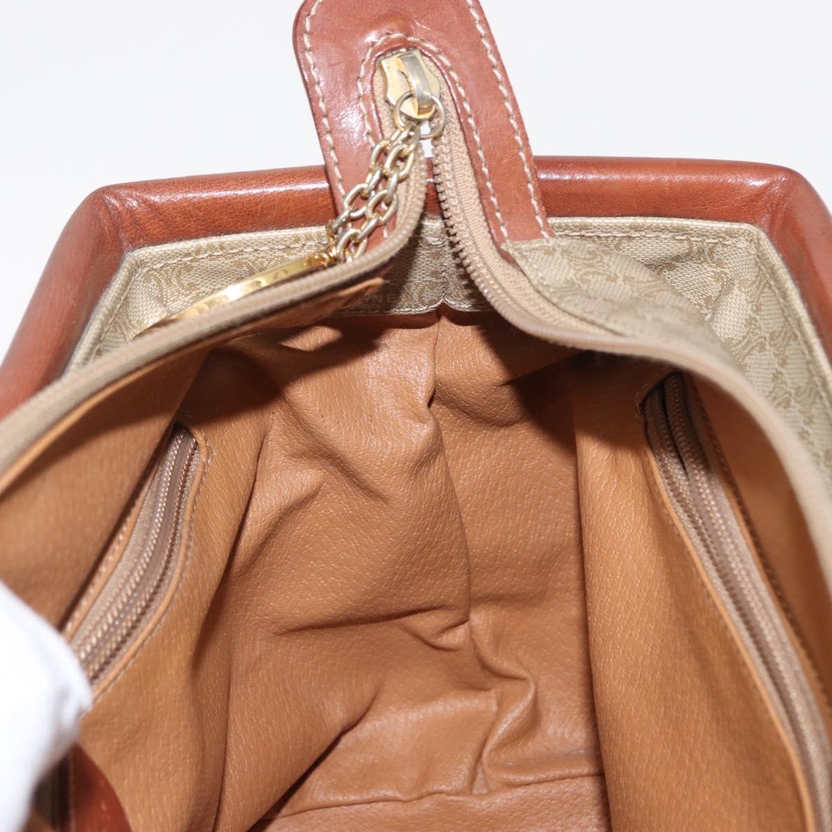 CELINE Macadam Canvas Circle Hand Bag PVC Beige Gold Auth 153361