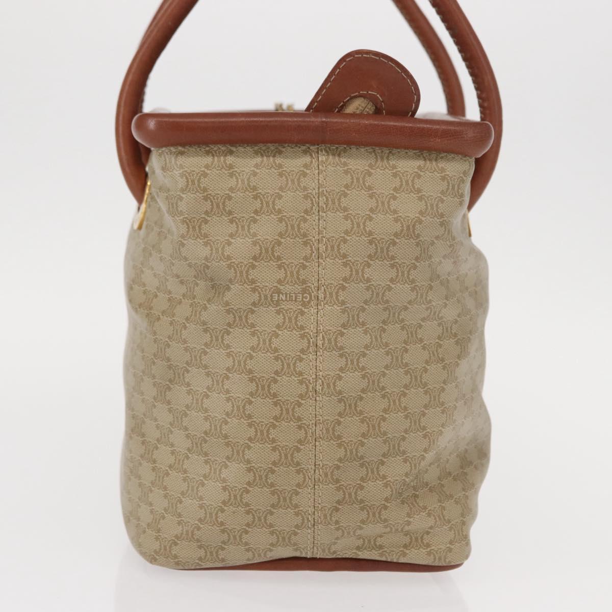 CELINE Macadam Canvas Circle Hand Bag PVC Beige Gold Auth 153361