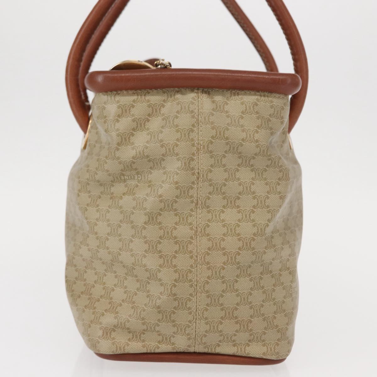CELINE Macadam Canvas Circle Hand Bag PVC Beige Gold Auth 153361