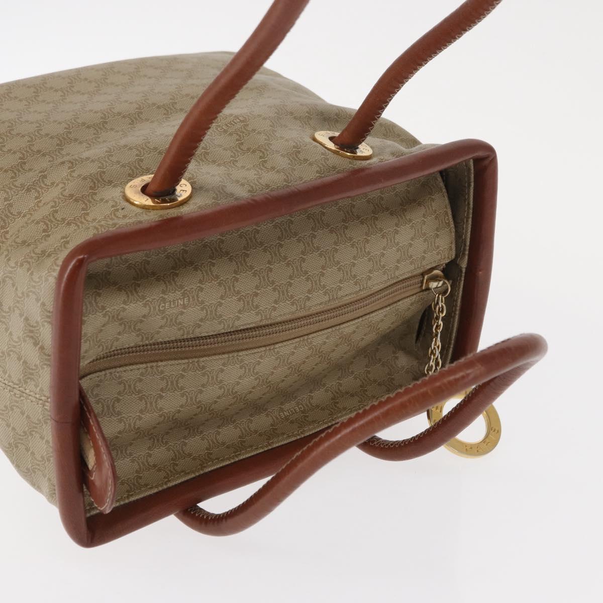 CELINE Macadam Canvas Circle Hand Bag PVC Beige Gold Auth 153361