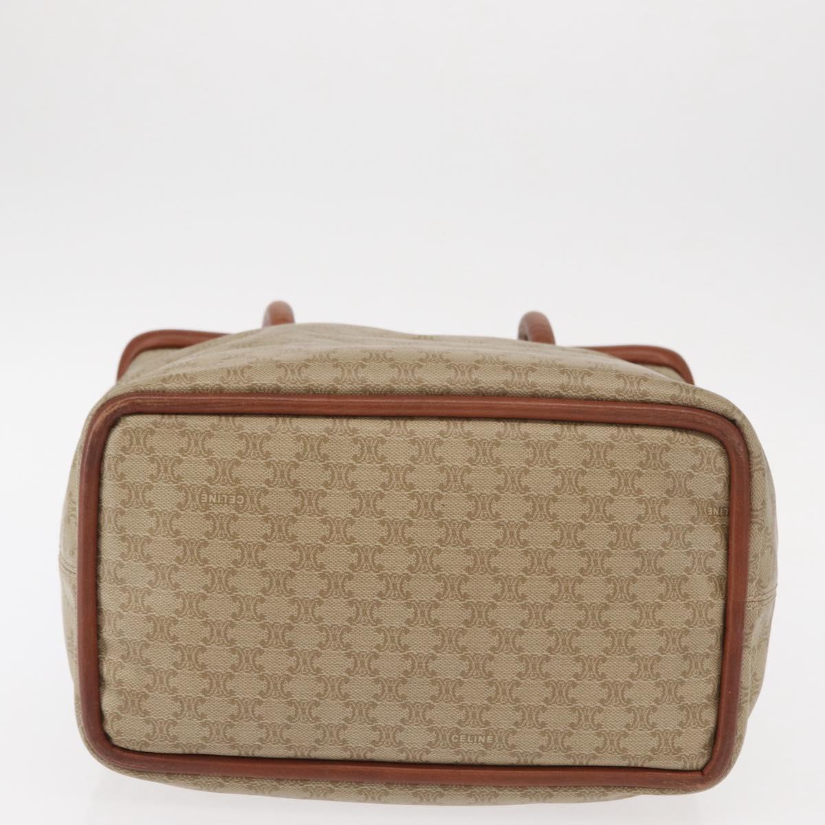 CELINE Macadam Canvas Circle Hand Bag PVC Beige Gold Auth 153361