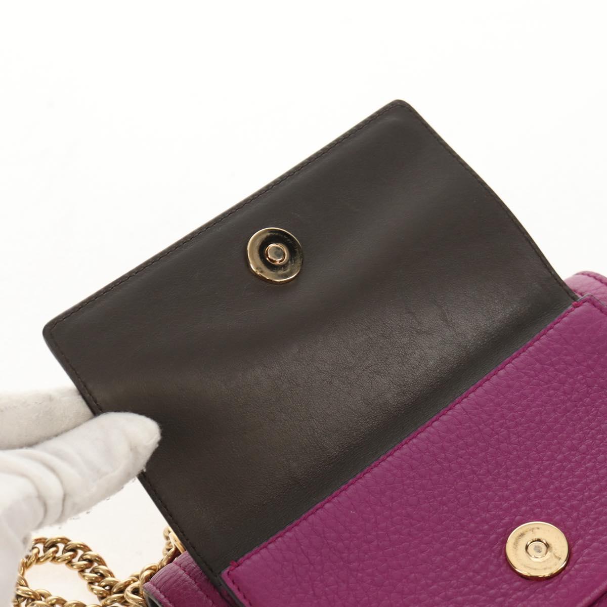 Salvatore Ferragamo Chain Gancini Shoulder Bag Leather Purple Gold Auth 153364V