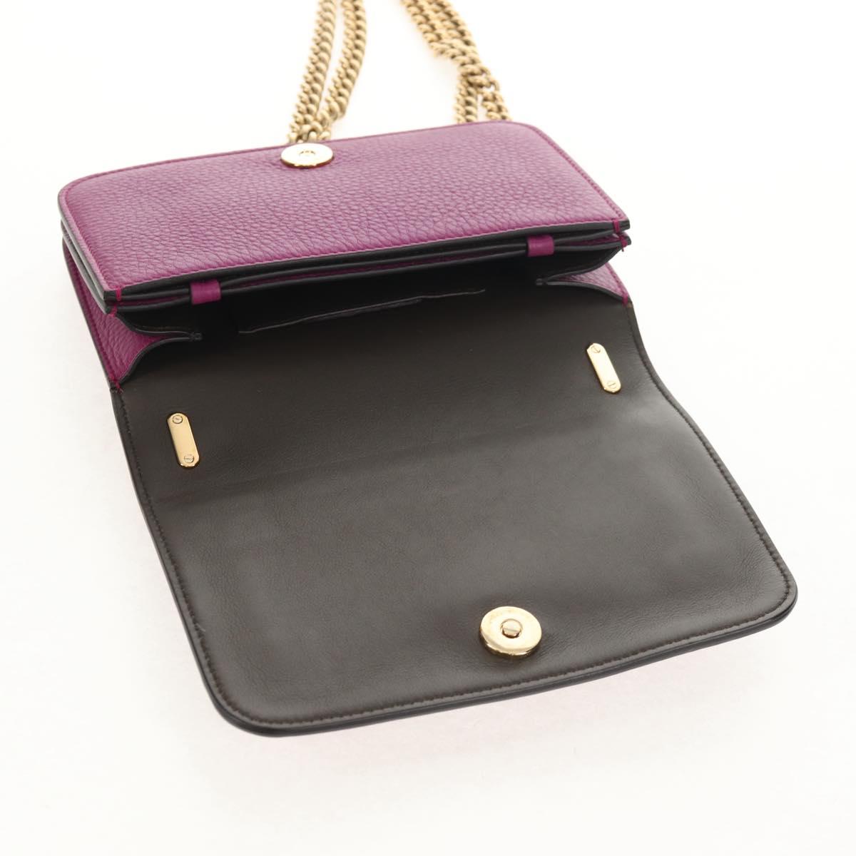 Salvatore Ferragamo Chain Gancini Shoulder Bag Leather Purple Gold Auth 153364V