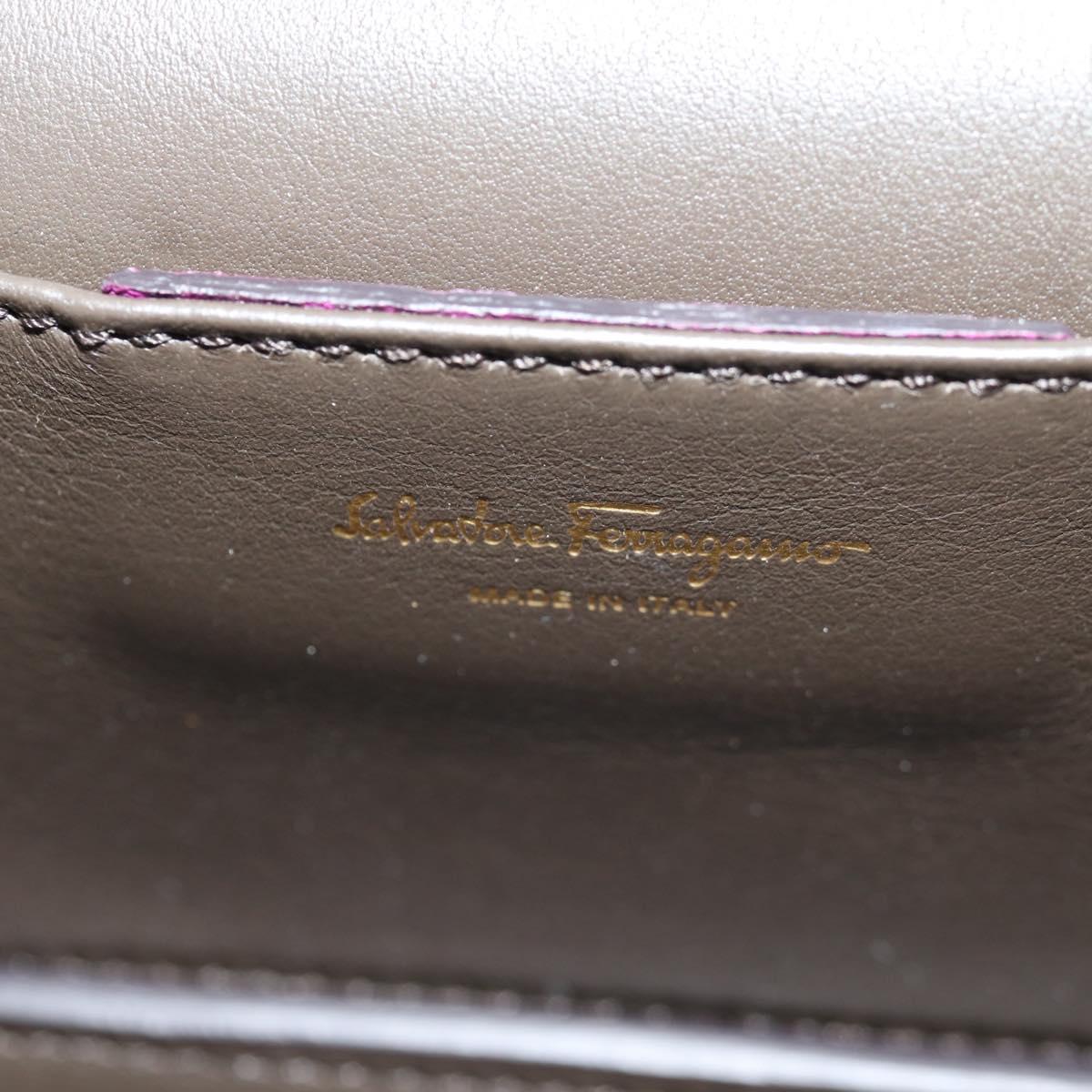 Salvatore Ferragamo Chain Gancini Shoulder Bag Leather Purple Gold Auth 153364V