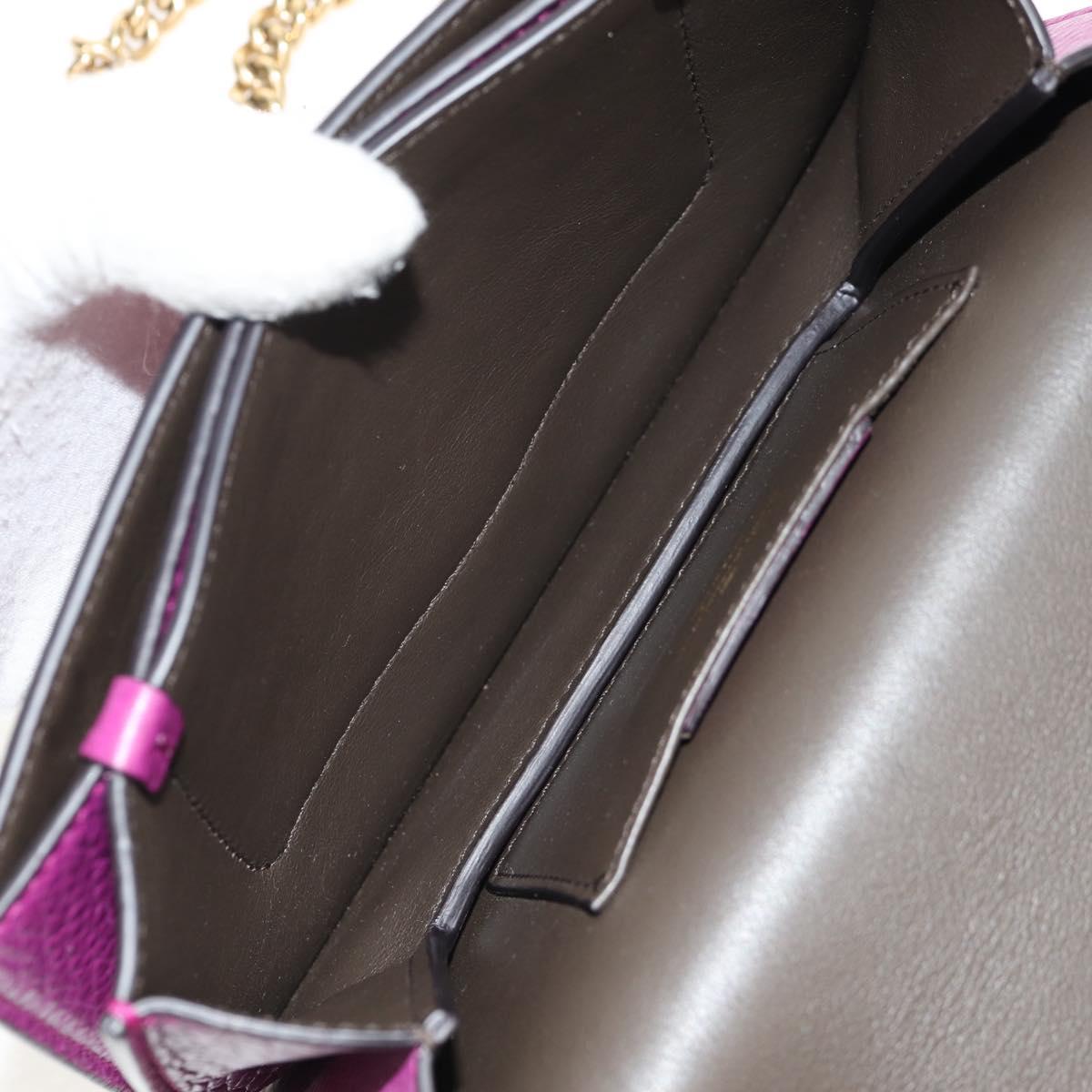 Salvatore Ferragamo Chain Gancini Shoulder Bag Leather Purple Gold Auth 153364V