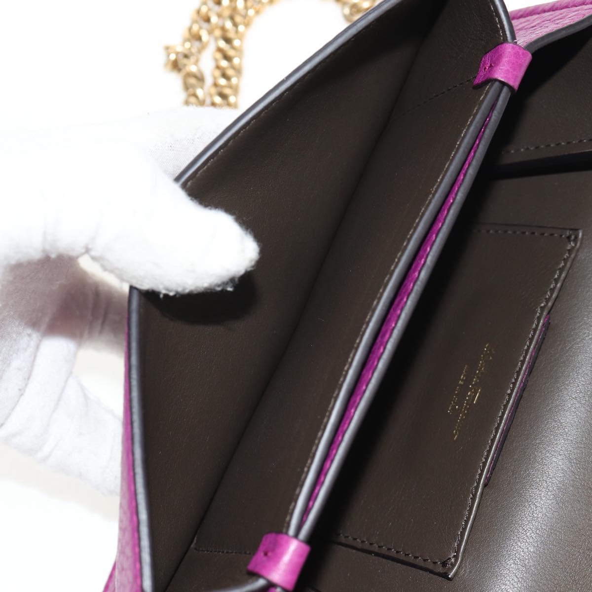 Salvatore Ferragamo Chain Gancini Shoulder Bag Leather Purple Gold Auth 153364V
