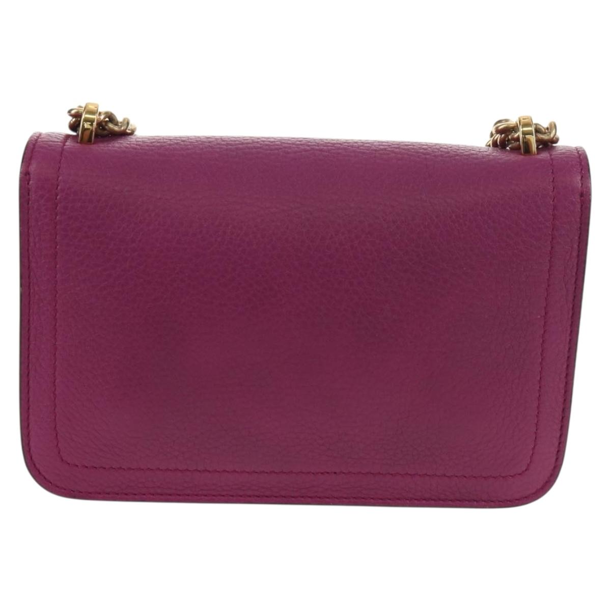 Salvatore Ferragamo Chain Gancini Shoulder Bag Leather Purple Gold Auth 153364V