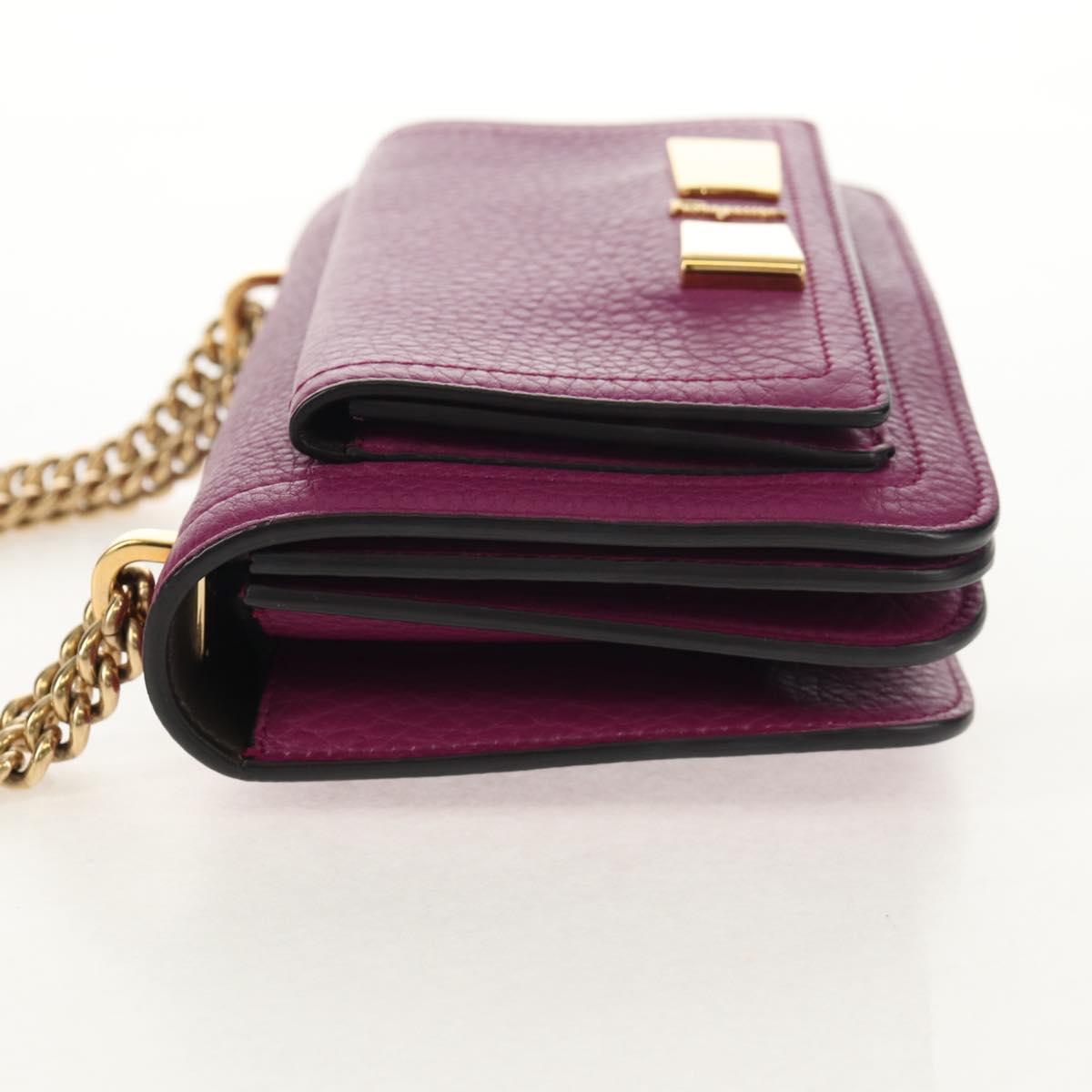 Salvatore Ferragamo Chain Gancini Shoulder Bag Leather Purple Gold Auth 153364V